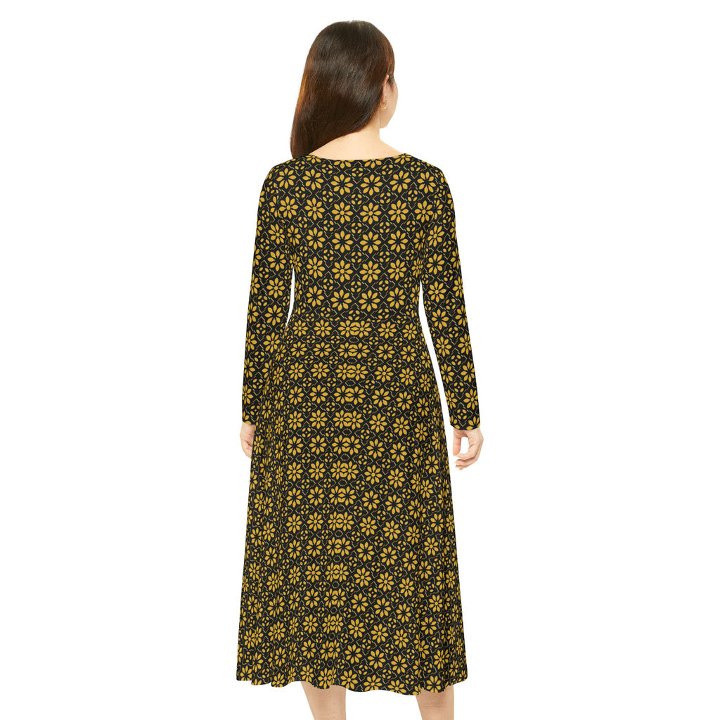 Florina - Black - Gold - Elegant Women's Long Sleeve Dance Dress