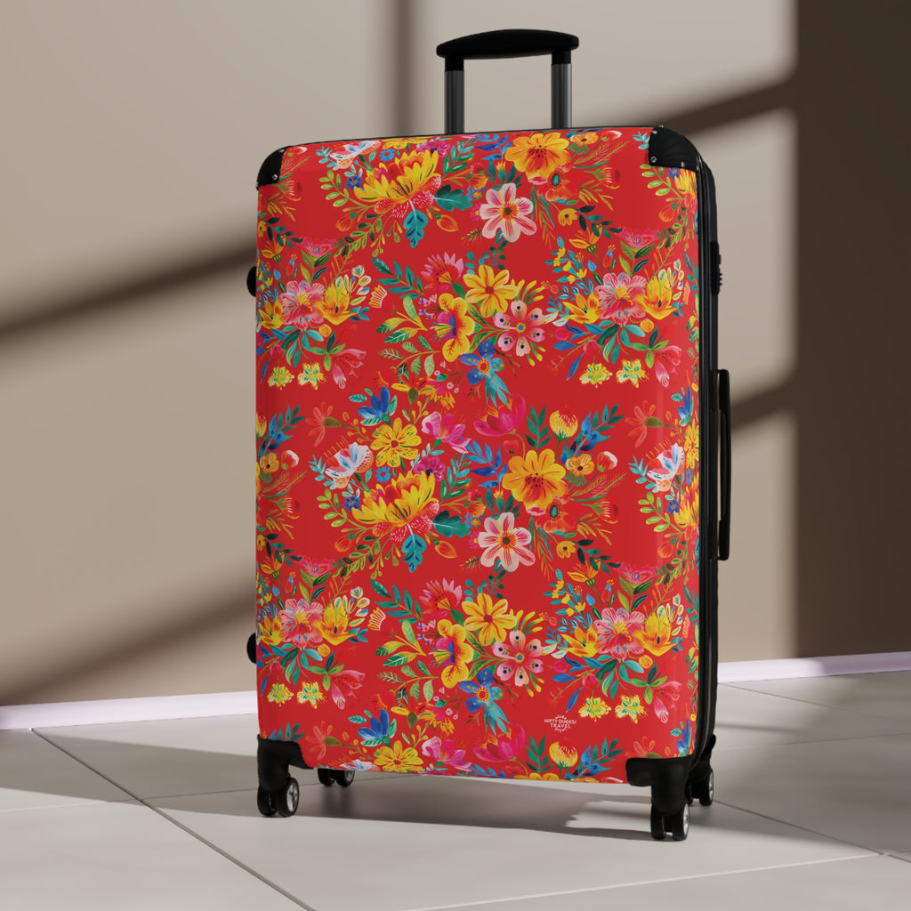 Bright Watercolor Flowers - Red - Suitcase - Stylish Luggage for Adventurers