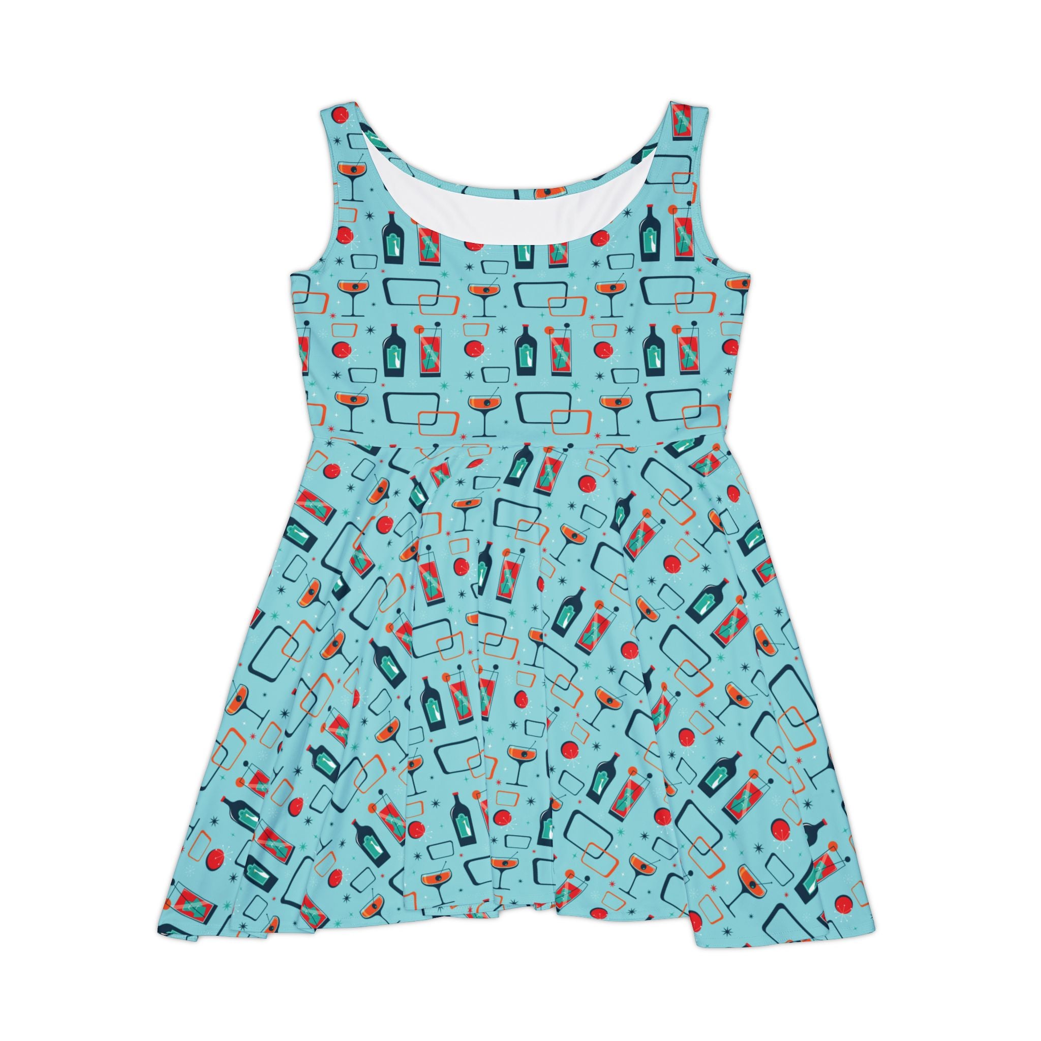 Cocktail Time - Electric Blue - Skater Dress, Stylish Summer Dress, Casual Party Outfit, Unique Gift for Her, Fun Dress for Festivals