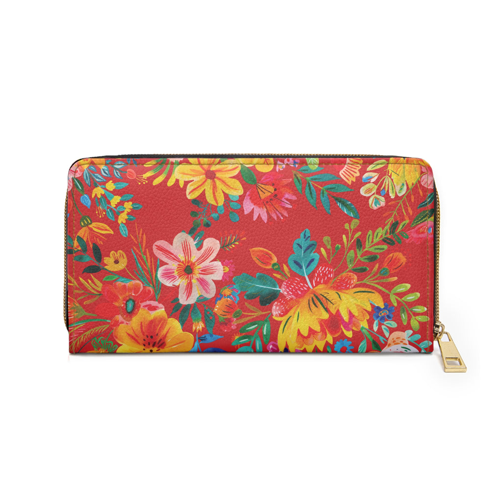 Bright Watercolor Flowers Zipper Wallet - Travel Accessories - Scarlet