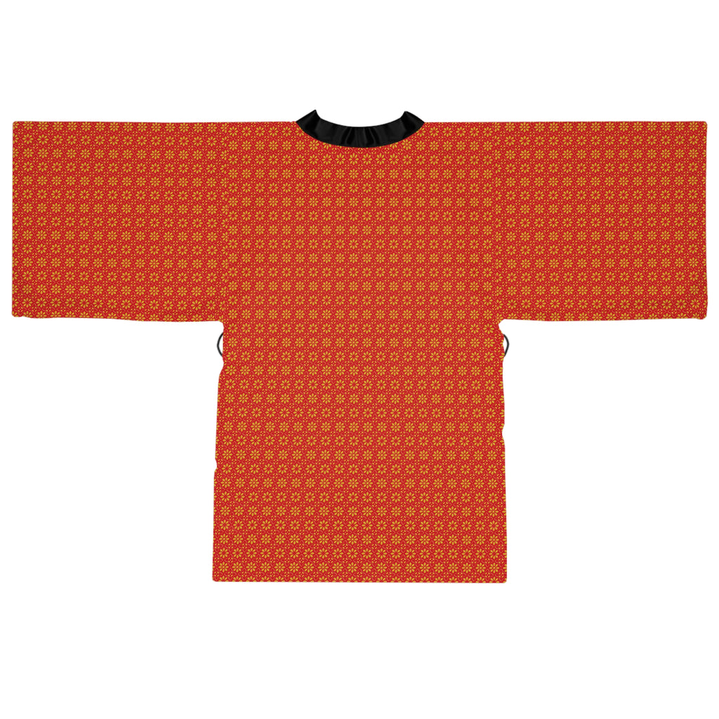 Florina - Small print - Long Sleeve Kimono Robe - Scarlet - Gold - Chic Loungewear, Spa Outfit, Gift for Her, Inner Peace, Home Comfort