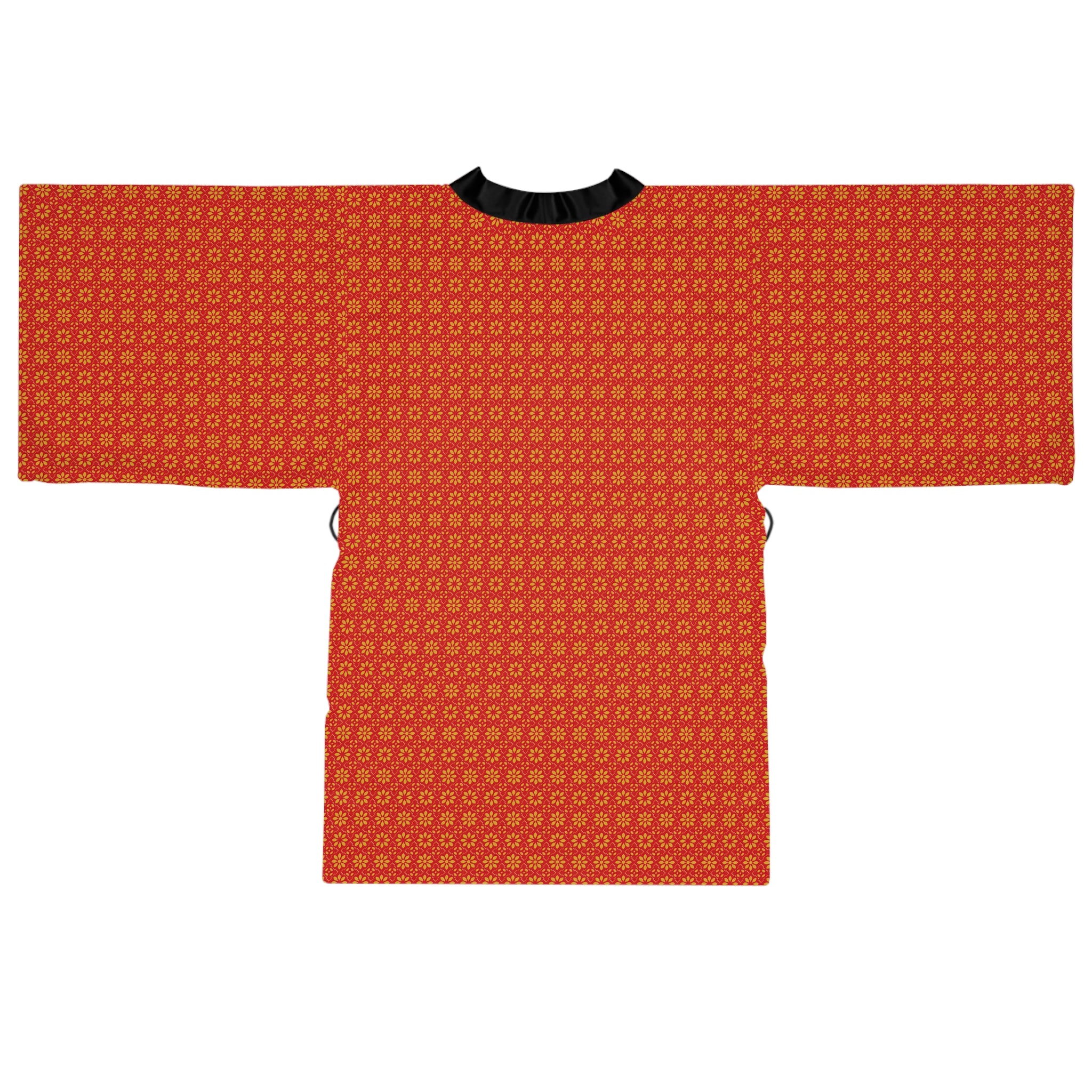 Florina - Small print - Long Sleeve Kimono Robe - Scarlet - Gold - Chic Loungewear, Spa Outfit, Gift for Her, Inner Peace, Home Comfort