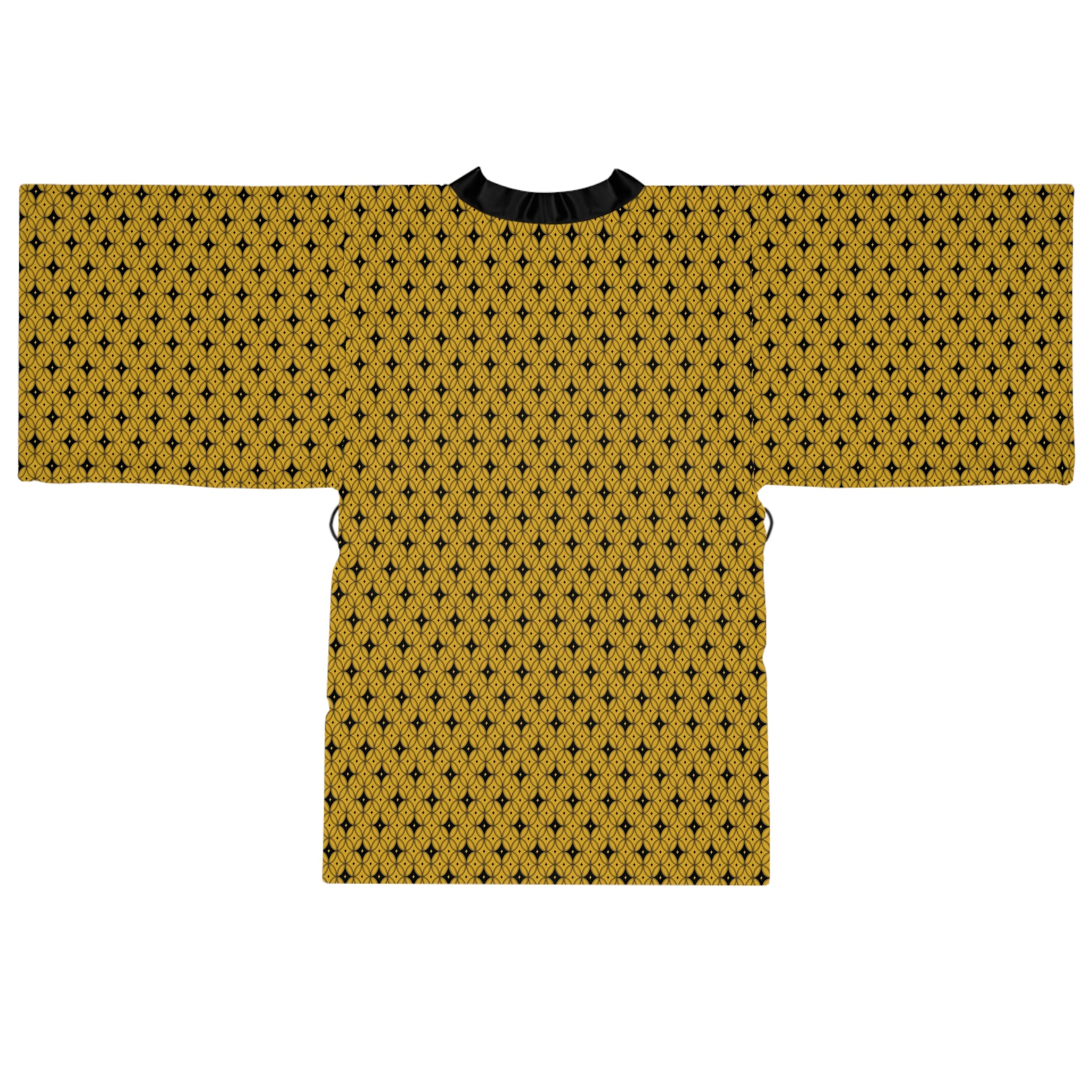 Virella - Long Sleeve Kimono Robe -Gold - Black - Chic Loungewear, Spa Outfit, Gift for Her, Inner Peace, Home Comfort