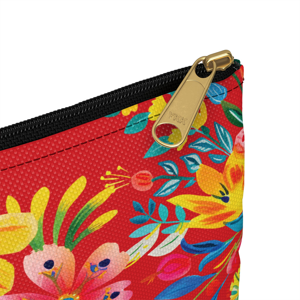 Bright Watercolor Flowers Accessory Pouch - Perfect for Adventurers & Travelers - Scarlet