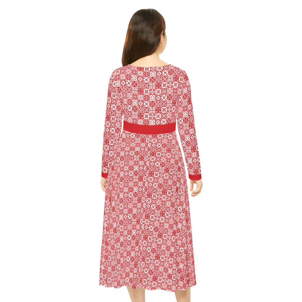 Elegant Women's Long Sleeve Dance Dress - Mediterraneo Mosaic - Red