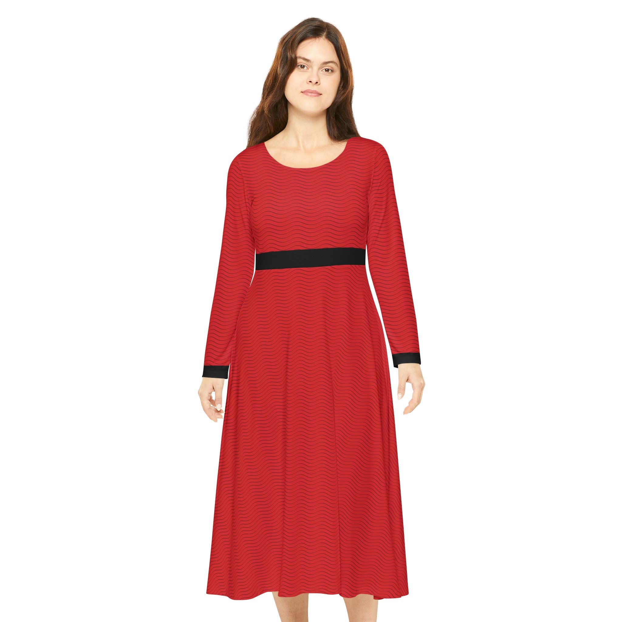 Elegant Women's Long Sleeve Dance Dress - Scarlet Waves - Scarlet
