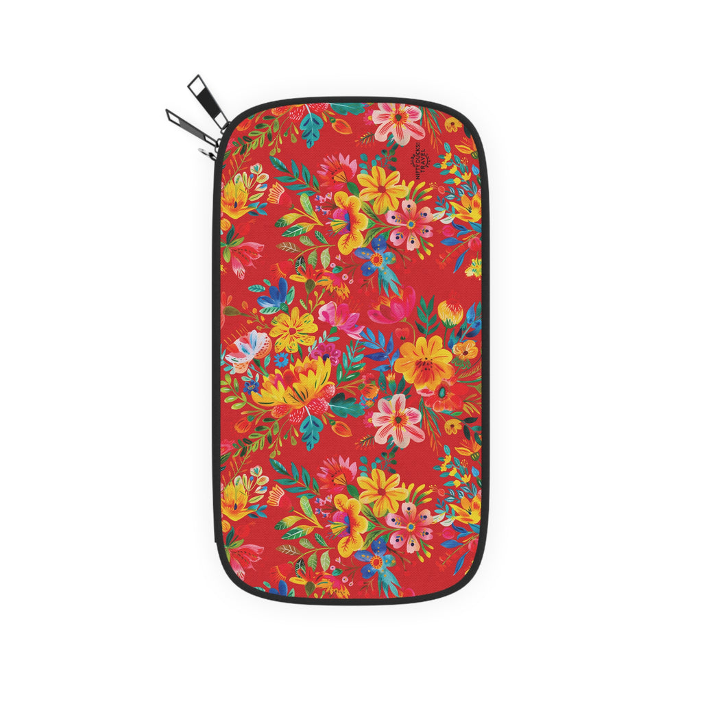 Bright Watercolor Flowers Passport Wallet - Perfect for Adventurers & Travelers - Scarlet