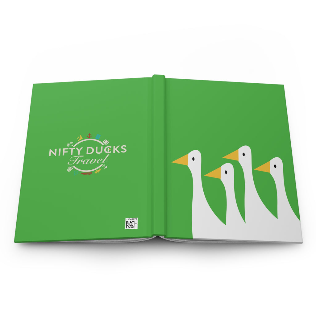Traveling Ducks - Nifty Ducks Travel Logo - Lime Green - Hardcover Journal - Matte Finish
