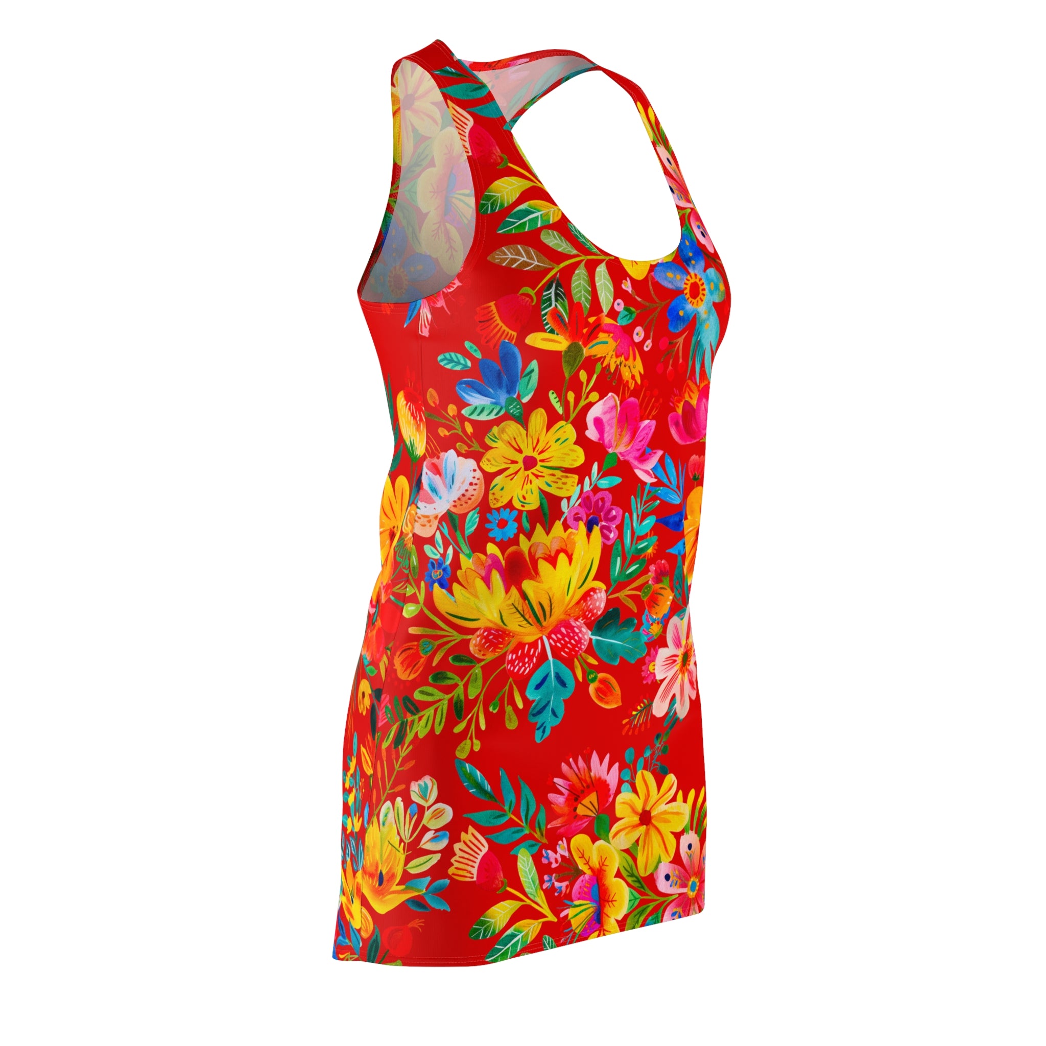 Bright Bold Watercolor Flowers -  Racerback Dress for Summer Fun, Beach Wear, Vacation Style, Party Outfit, Ladies Sundress