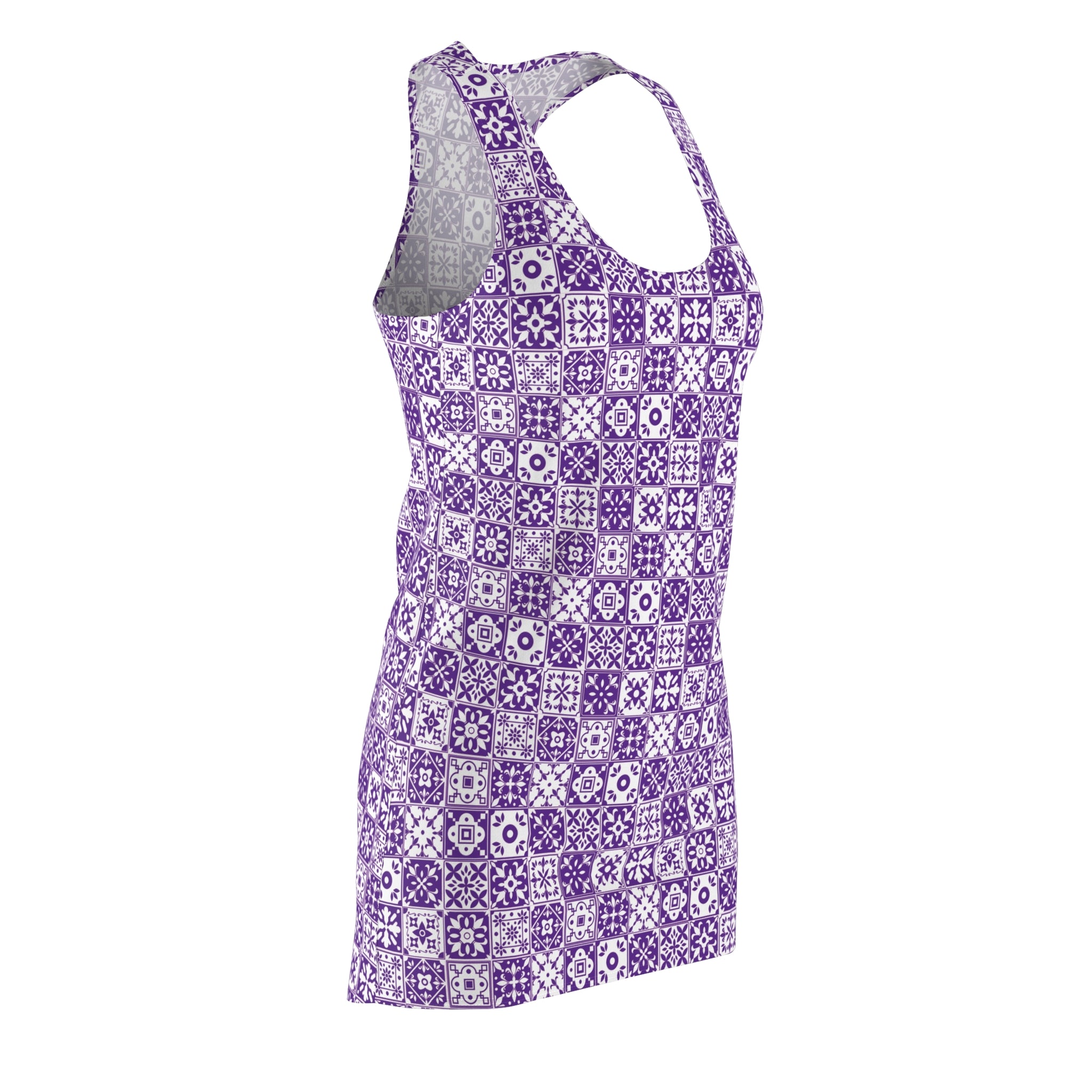 Mediterraneo Mosaic - Purple - Small Print -  Racerback Dress for Summer Fun, Beach Wear, Vacation Style, Party Outfit, Ladies Sundress