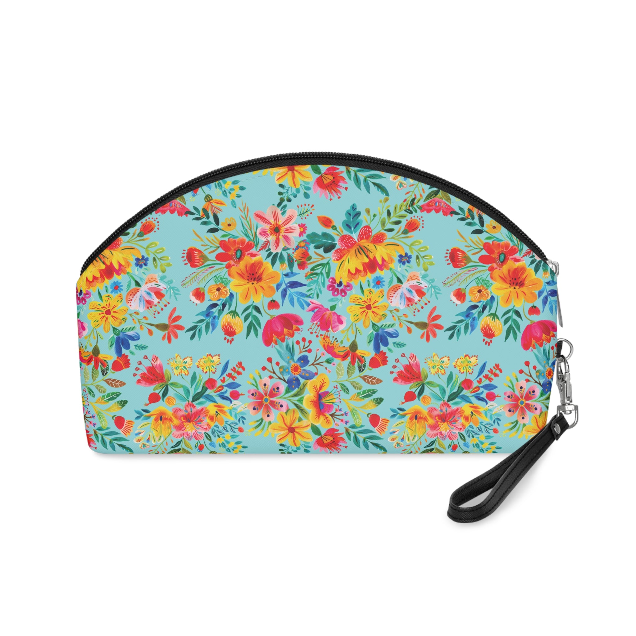 Bright Watercolor Flowers Makeup Bag - Fun & Functional Travel Accessory - Electric Blue
