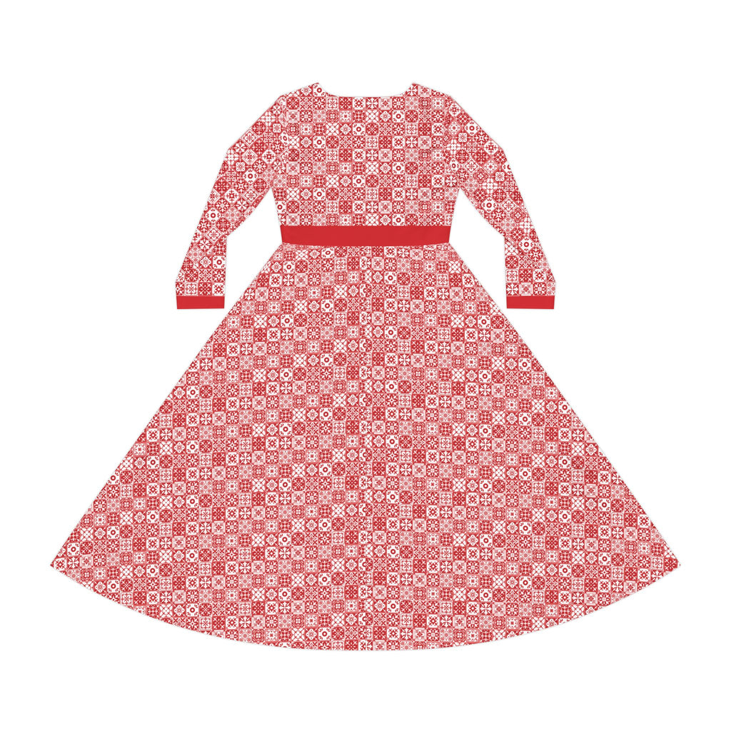 Elegant Women's Long Sleeve Dance Dress - Mediterraneo Mosaic - Red
