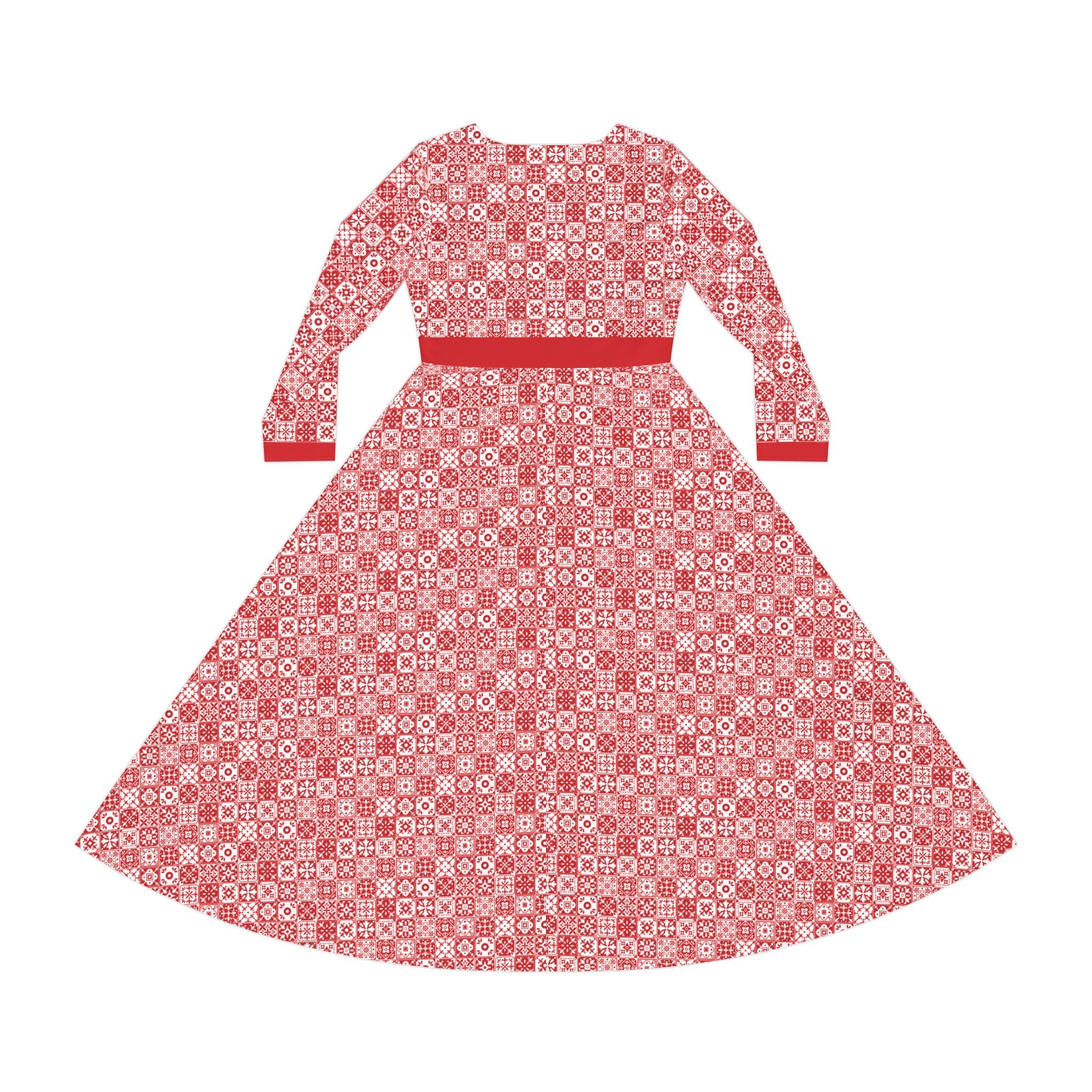 Elegant Women's Long Sleeve Dance Dress - Mediterraneo Mosaic - Red