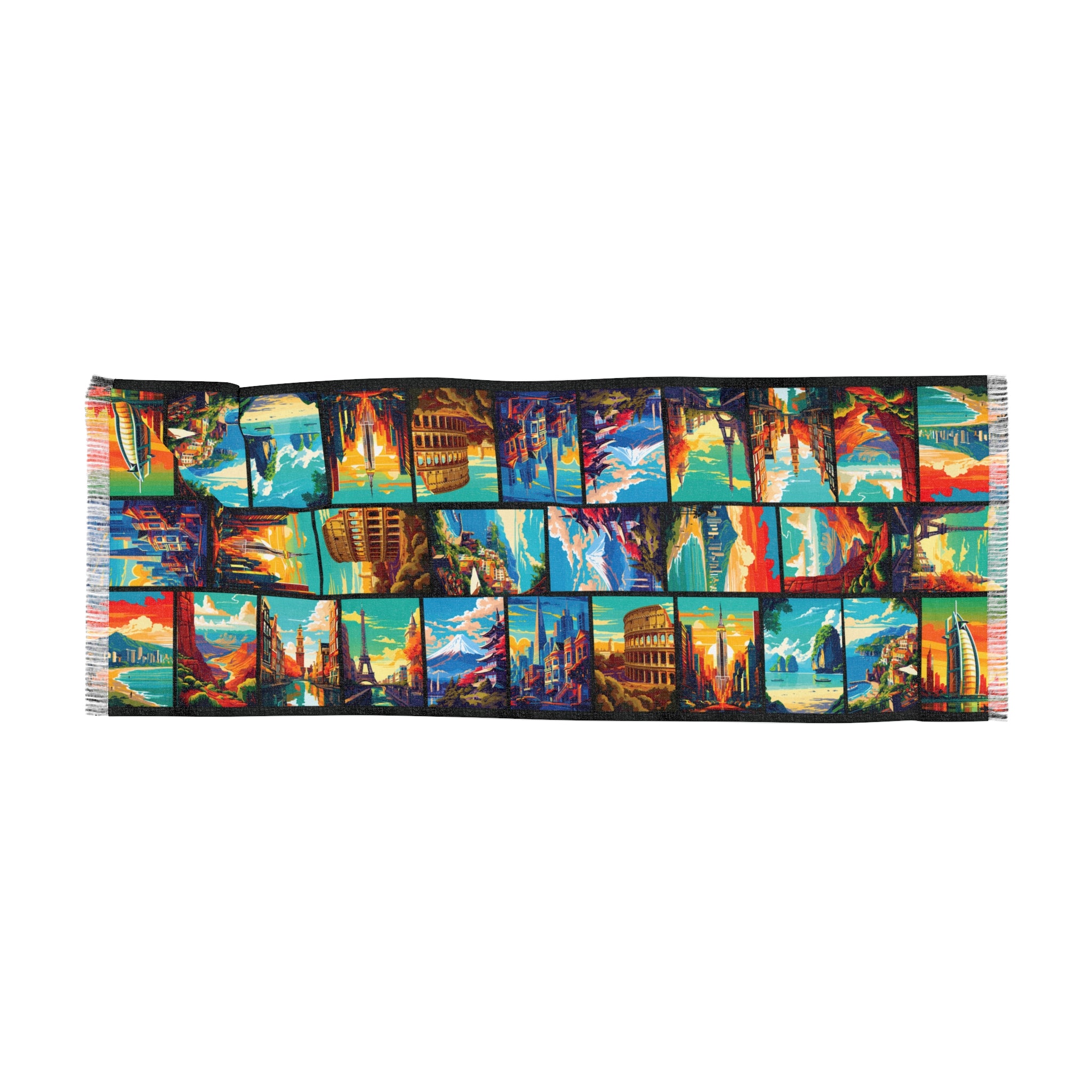 Cities and Landmarks - Big Print - Black - Scarf - Lightweight Shawl, Perfect for Outdoor Events, Mothers Day Gift