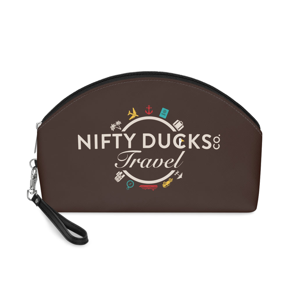 Nifty Ducks Travel Logo - Makeup Bag - Fun & Functional Travel Accessory - Espresso