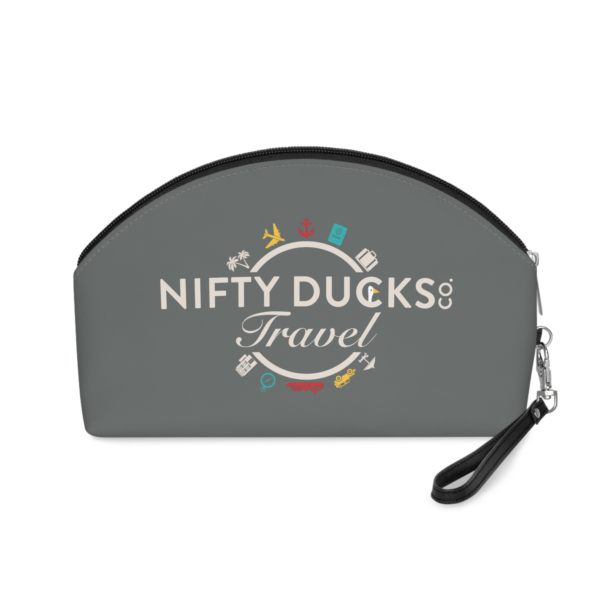 Nifty Ducks Travel Logo - Makeup Bag - Fun & Functional Travel Accessory - Dark Gray