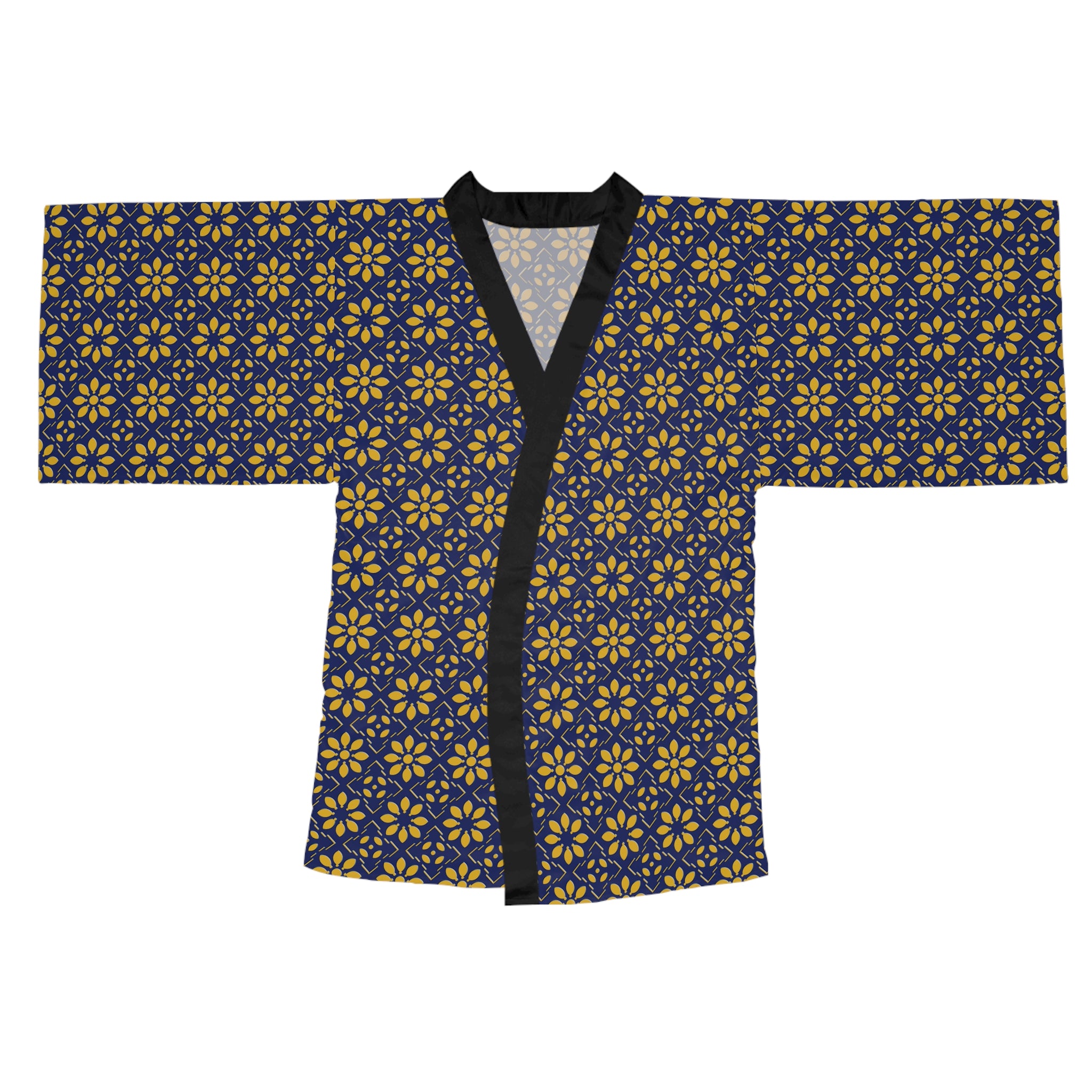 Florina - Big print - Long Sleeve Kimono Robe - Royal Blue - Gold - Chic Loungewear, Spa Outfit, Gift for Her, Inner Peace, Home Comfort