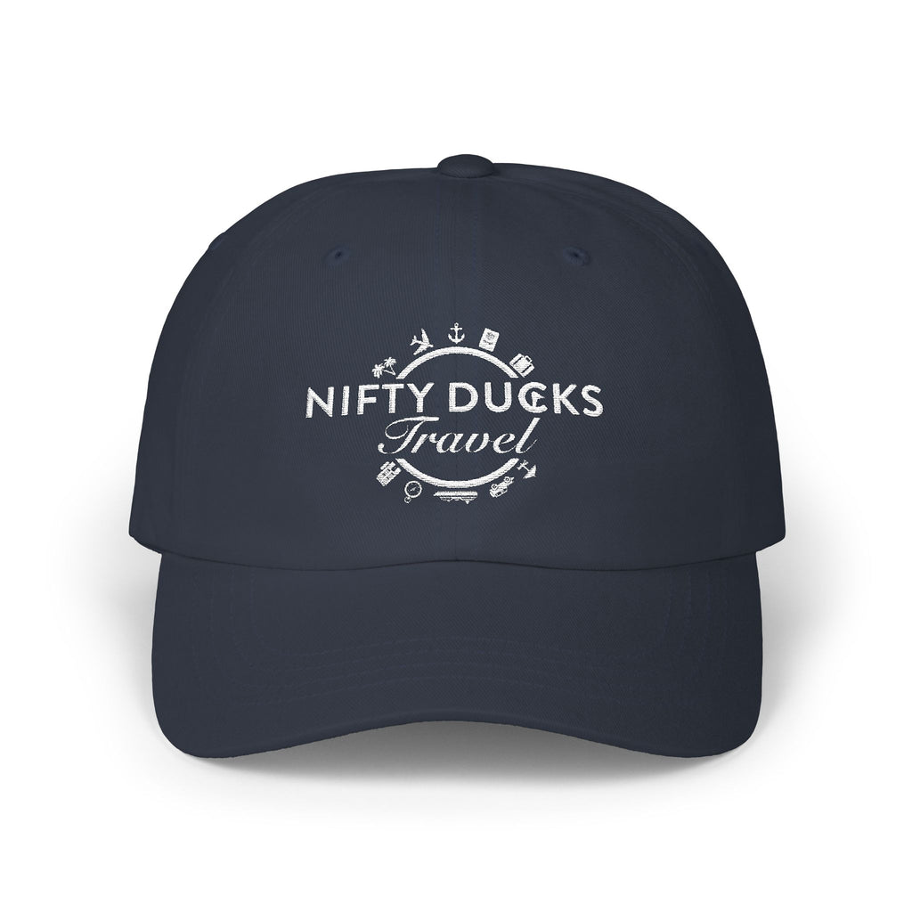 Nifty Ducks Travel Logo Classic Dad Cap - White Logo - Perfect for Adventurers