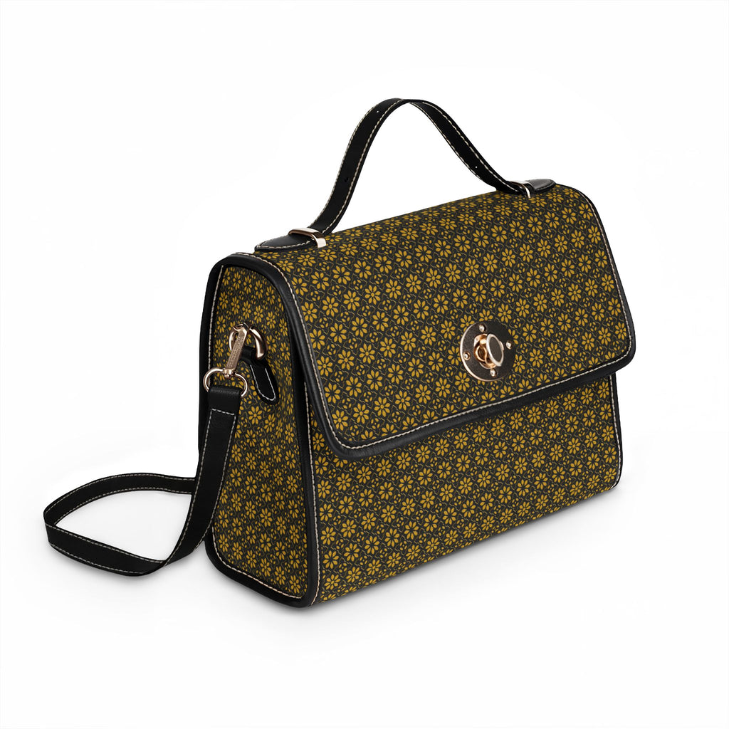Waterproof Canvas Bag — Gold - Black - Floral Satchel for Everyday Commute
