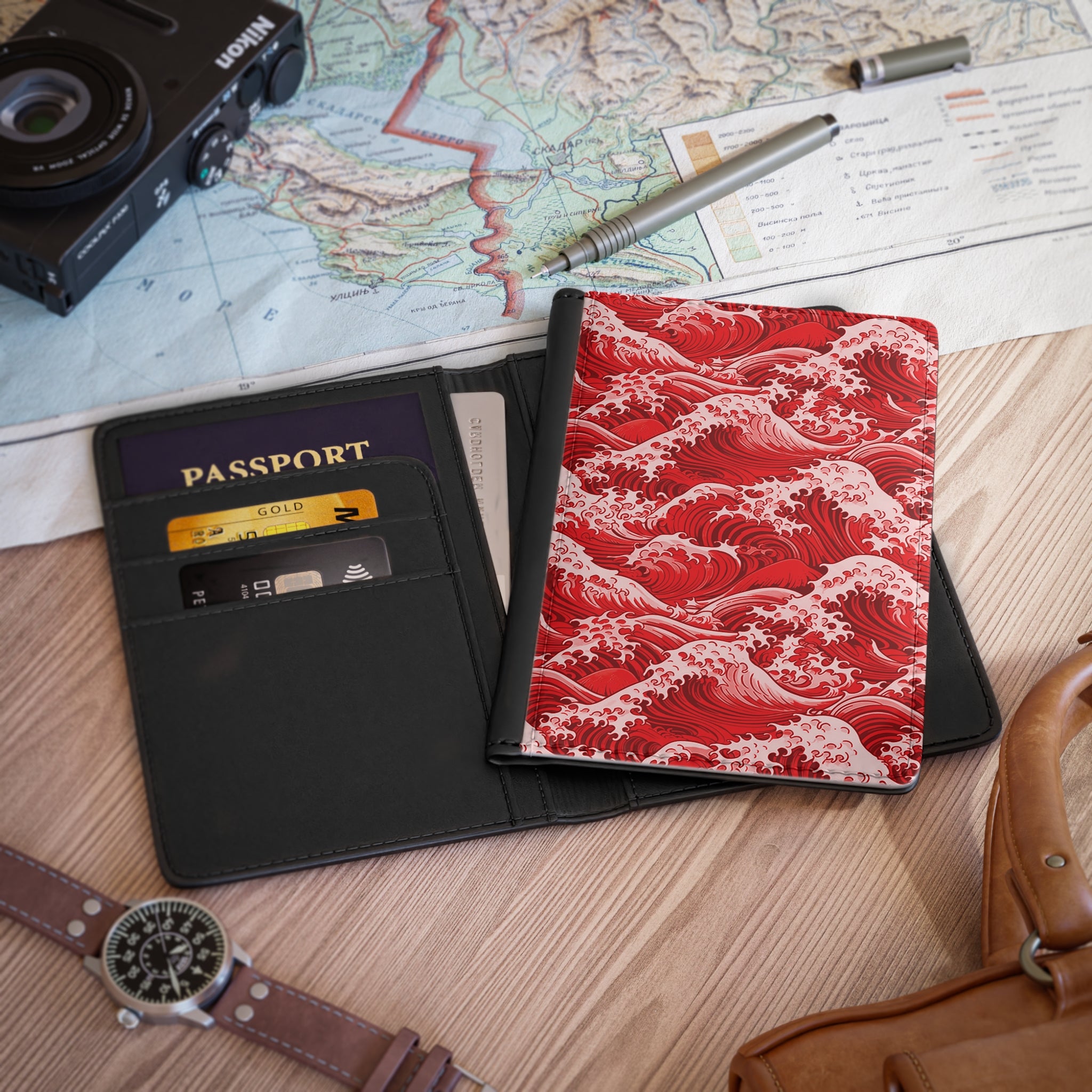 Tempest Tides - Red - Passport Cover | Travel Accessory, Gift for Jet setters, Unique Travel Journal, Vacation Must-Have, Gift for Travelers
