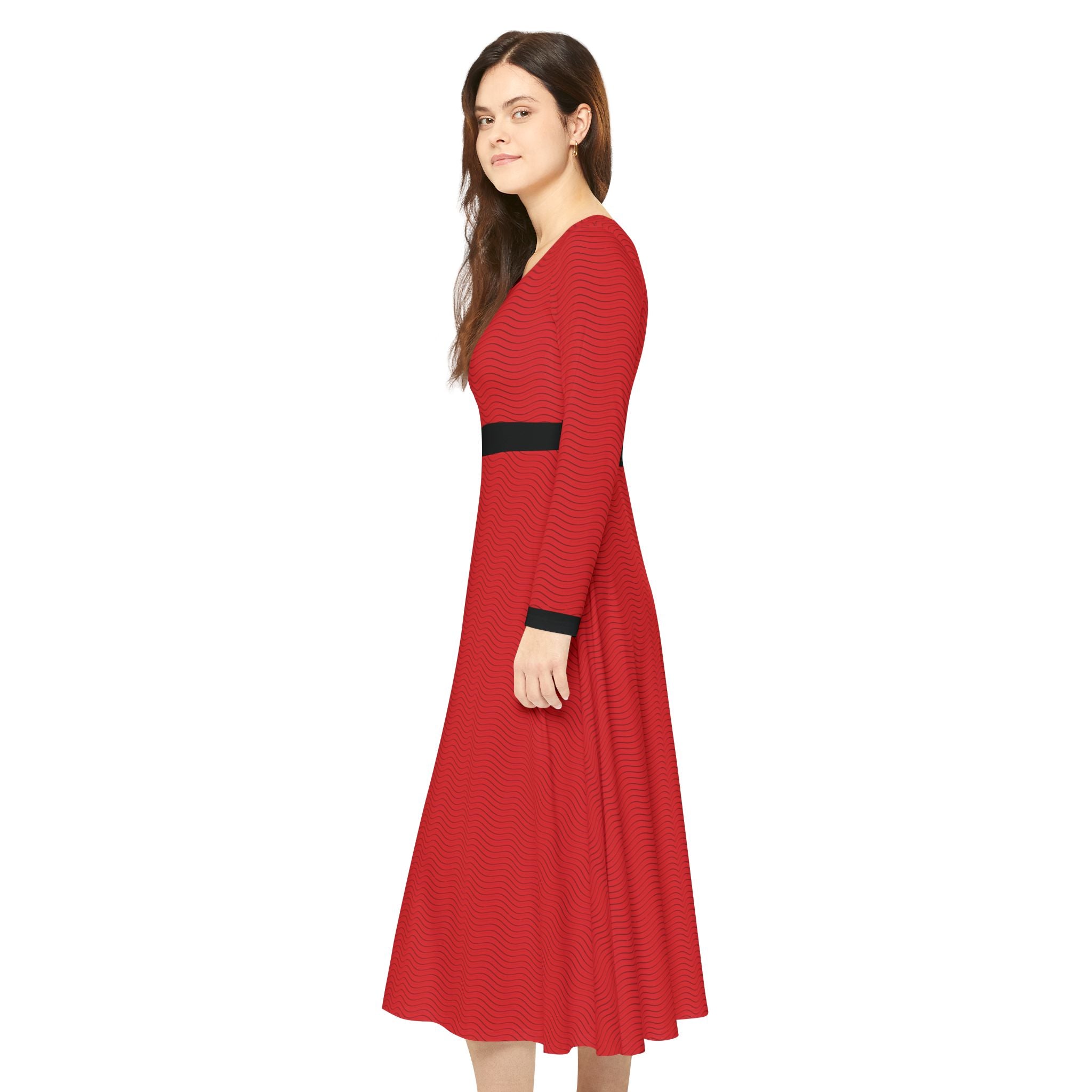 Elegant Women's Long Sleeve Dance Dress - Scarlet Waves - Scarlet
