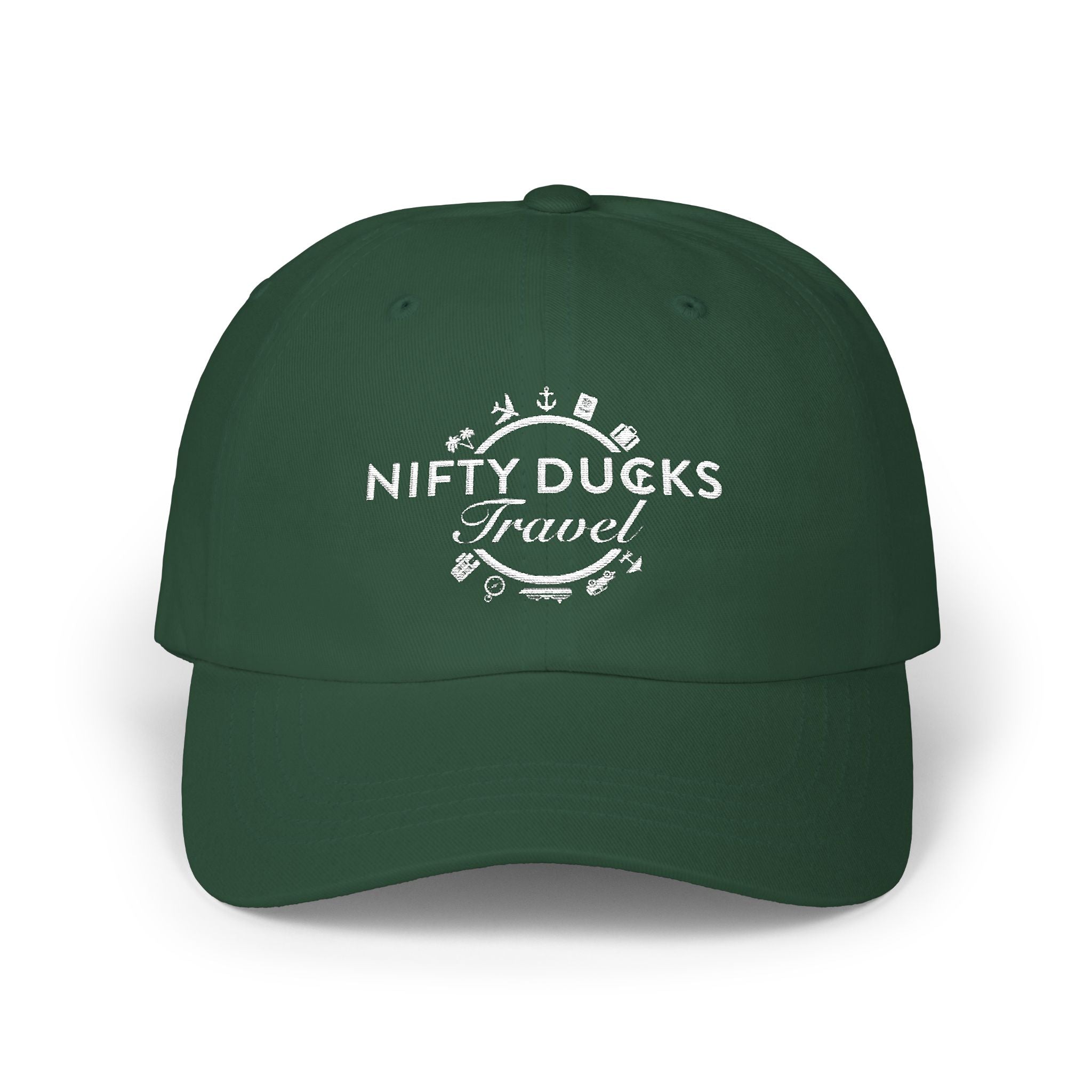 Nifty Ducks Travel Logo Classic Dad Cap - White Logo - Perfect for Adventurers