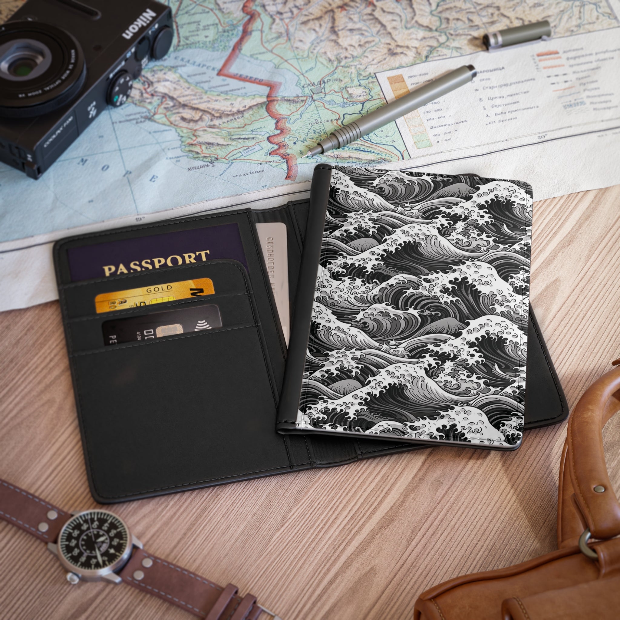 Tempest Tides - Black - Passport Cover | Travel Accessory, Gift for Jet setters, Unique Travel Journal, Vacation Must-Have, Gift for Travelers