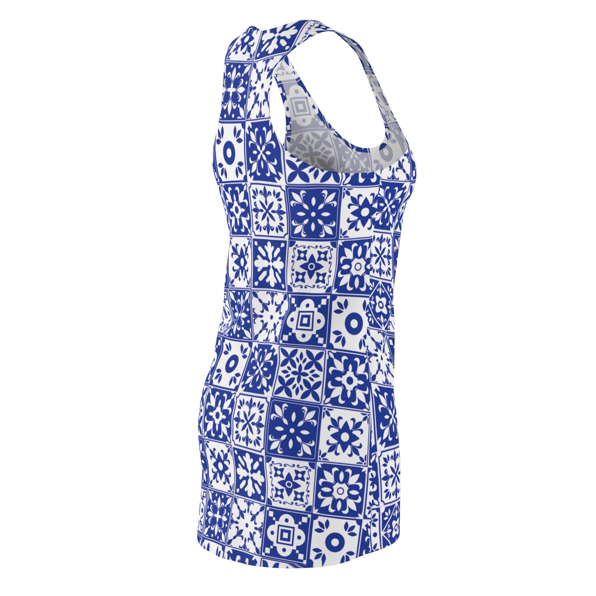 Mediterraneo Mosaic - Blue - Big Print -  Racerback Dress for Summer Fun, Beach Wear, Vacation Style, Party Outfit, Ladies Sundress