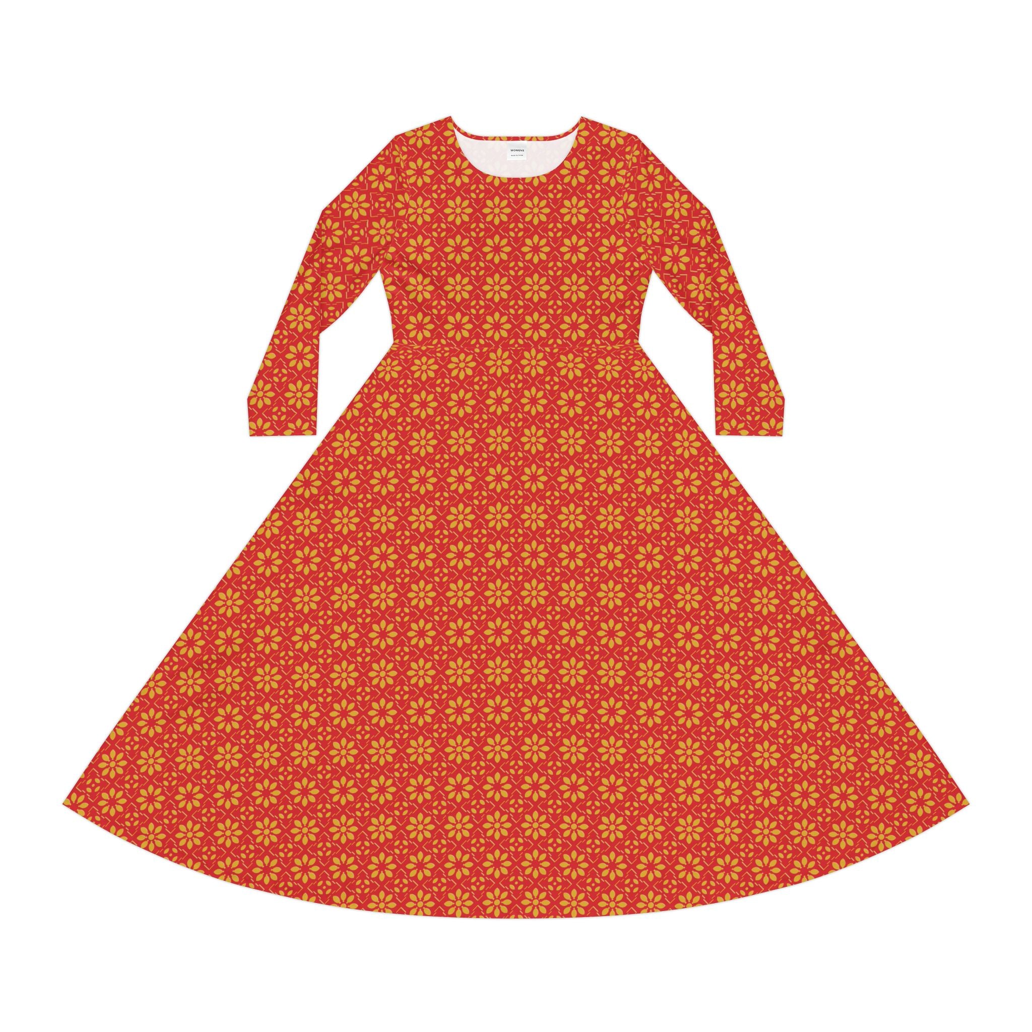 Florina - Scarlet - Gold - Elegant Women's Long Sleeve Dance Dress - Cocktail Time