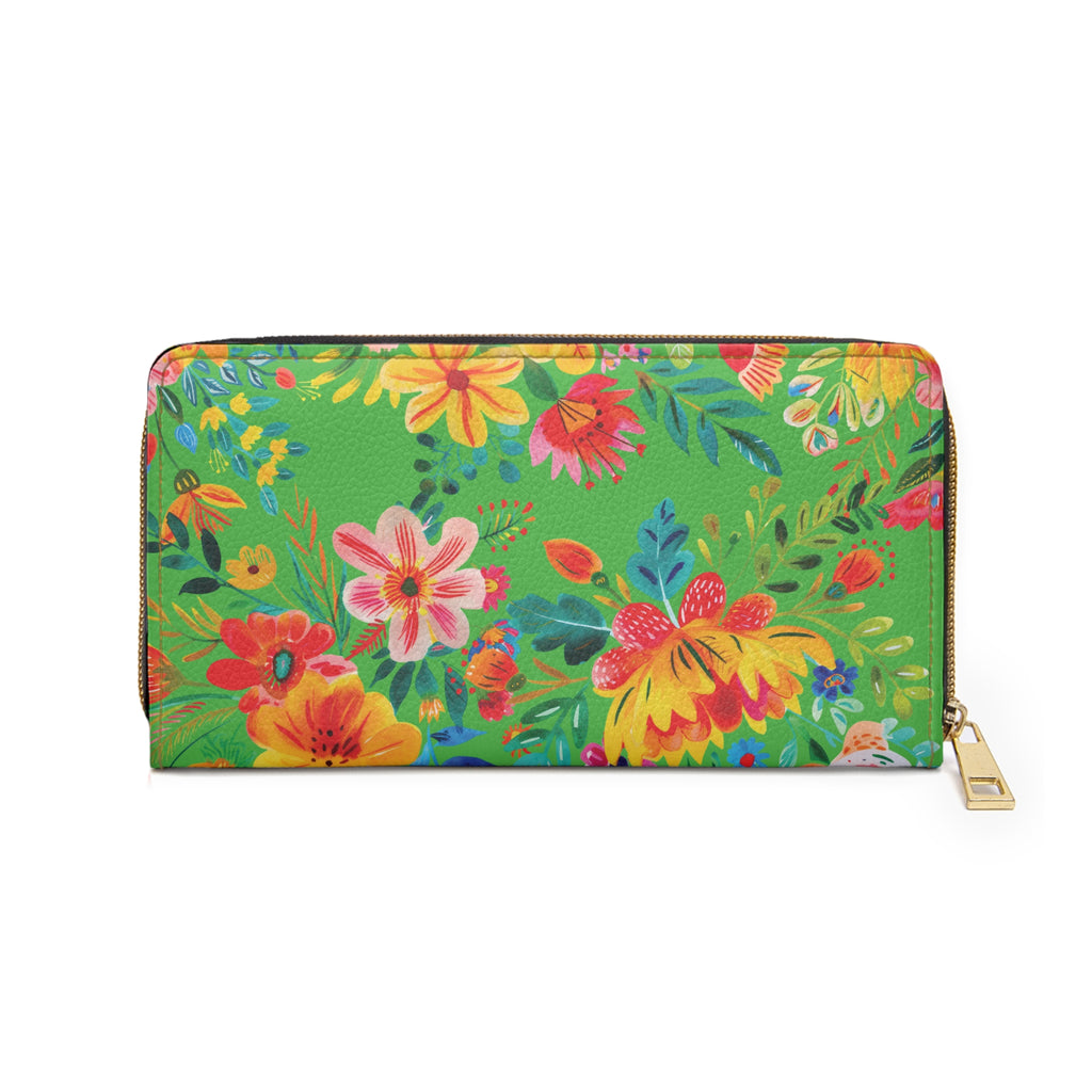 Bright Watercolor Flowers Zipper Wallet - Travel Accessories - Lime Green