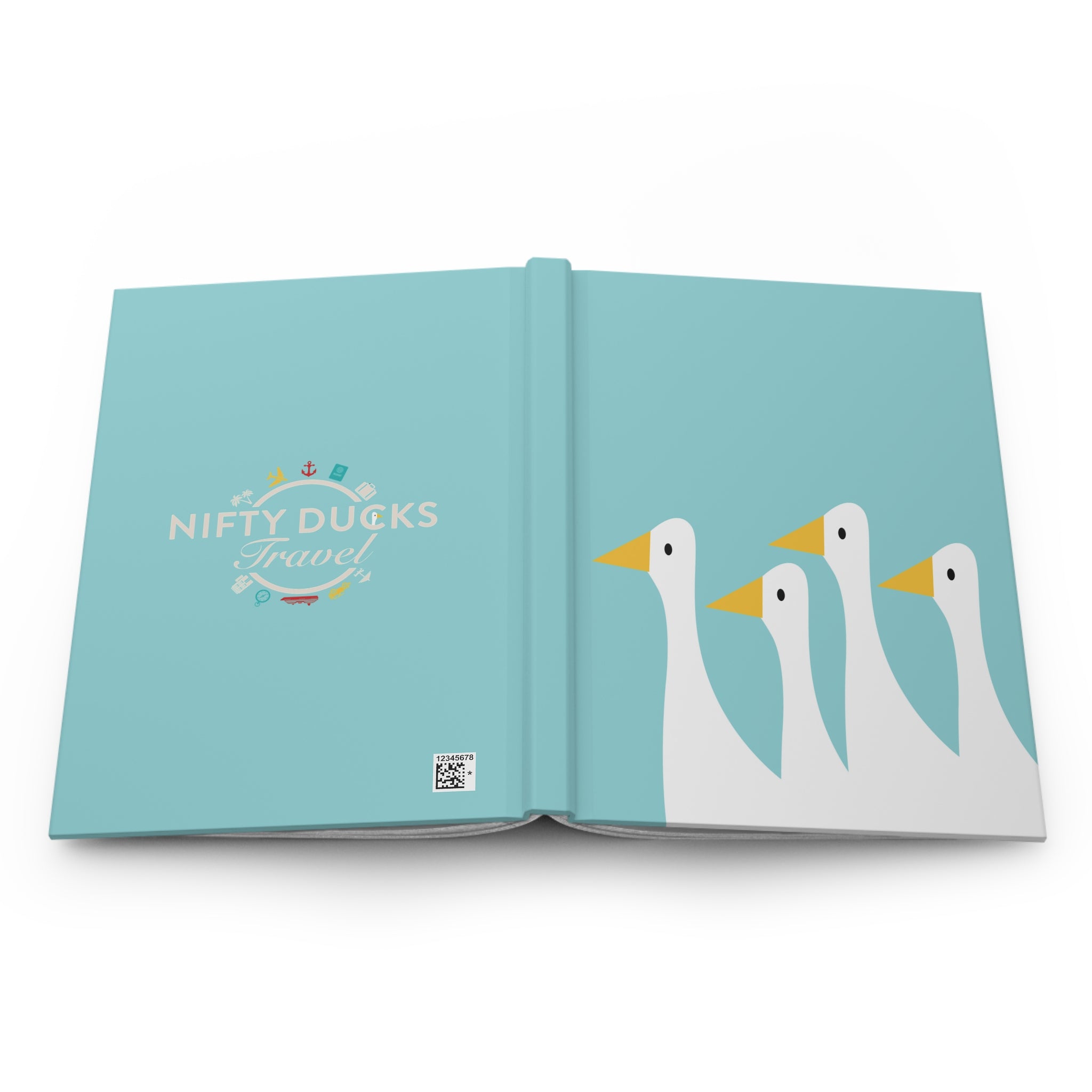 Traveling Ducks - Nifty Ducks Travel Logo - Electric Blue - Hardcover Journal - Matte Finish