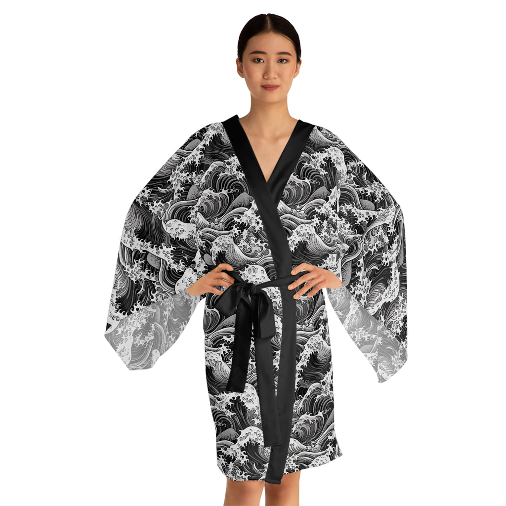Tempest Tides - Black - Long Sleeve Kimono Robe - Chic Loungewear, Spa Outfit, Gift for Her, Inner Peace, Home Comfort