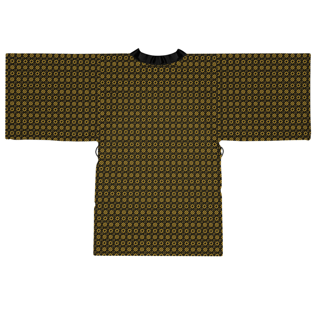 Florina - Small print - Long Sleeve Kimono Robe - Black - Gold - Chic Loungewear, Spa Outfit, Gift for Her, Inner Peace, Home Comfort