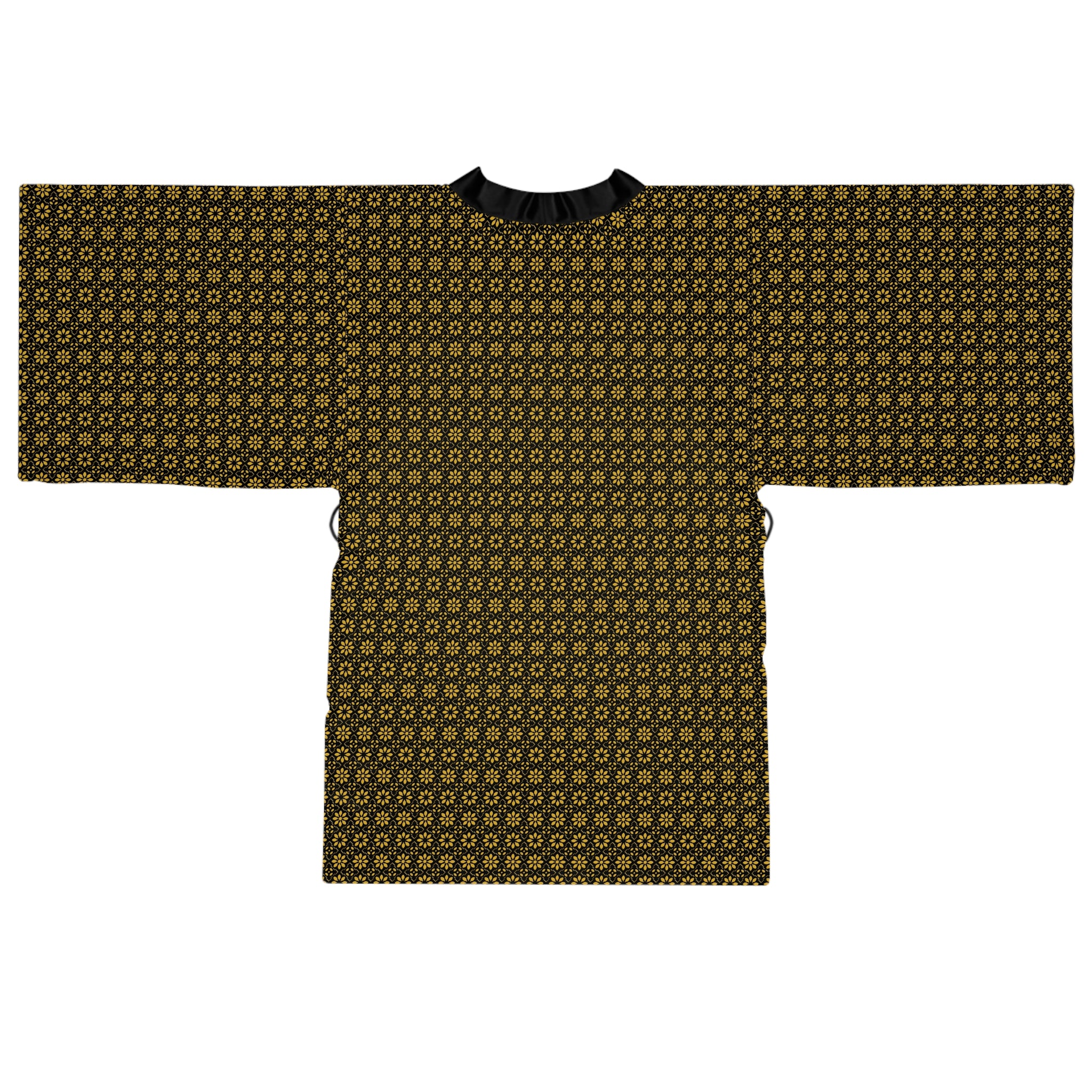 Florina - Small print - Long Sleeve Kimono Robe - Black - Gold - Chic Loungewear, Spa Outfit, Gift for Her, Inner Peace, Home Comfort