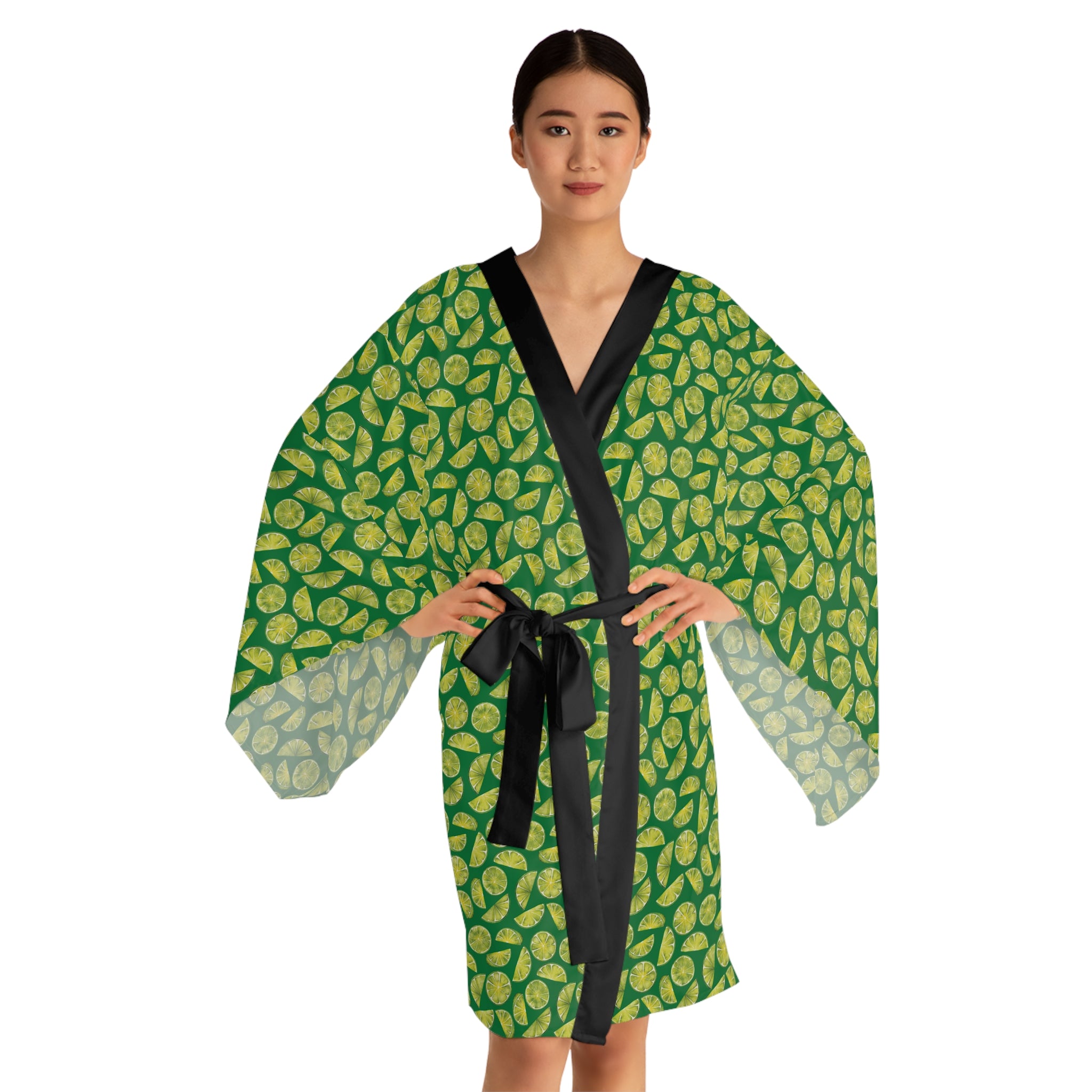 Zest Coast Vibes - Green - Long Sleeve Kimono Robe - Chic Loungewear, Spa Outfit, Gift for Her, Inner Peace, Home Comfort