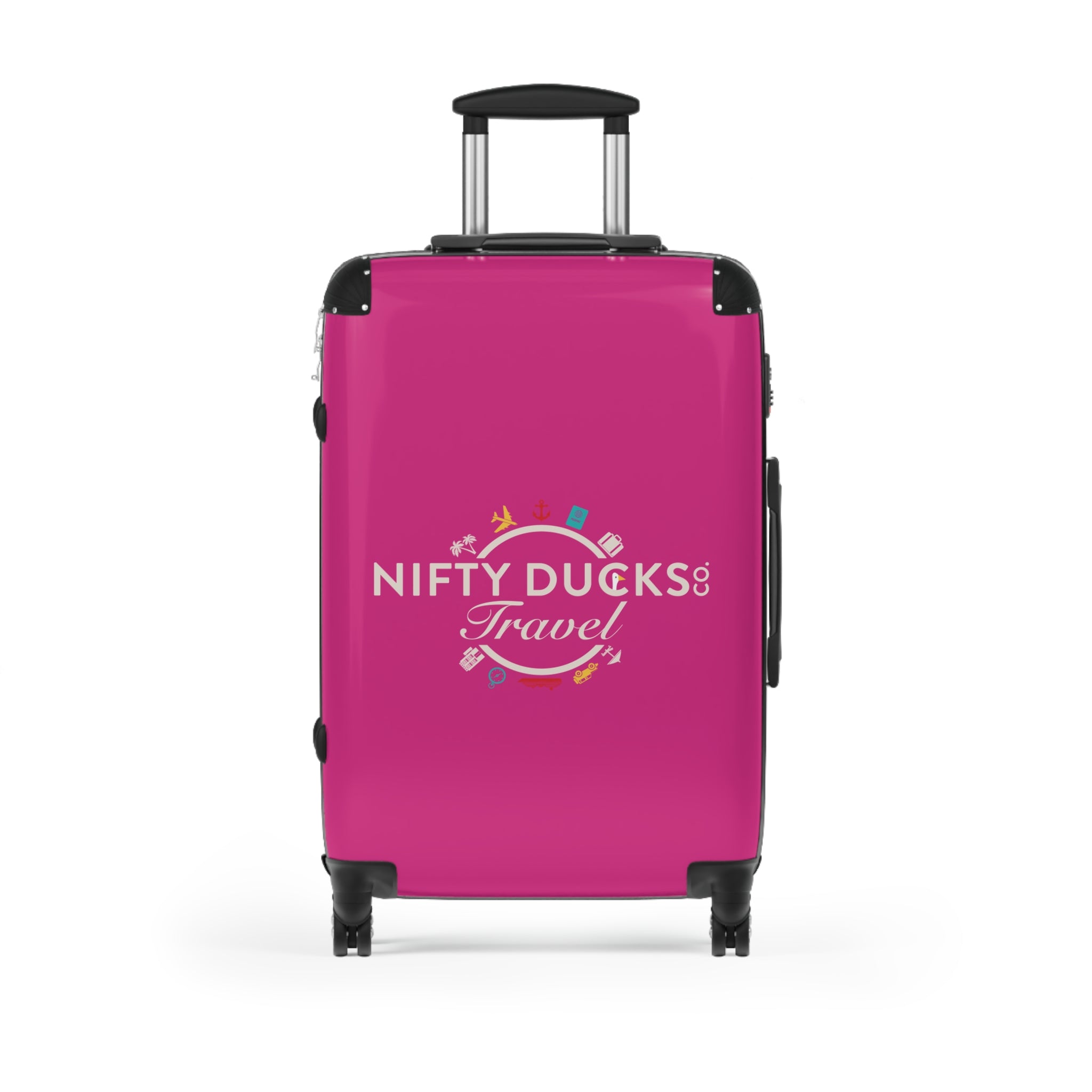 Nifty Ducks Travel Logo Suitcase - Stylish Luggage for Adventurers - Barbie Pink