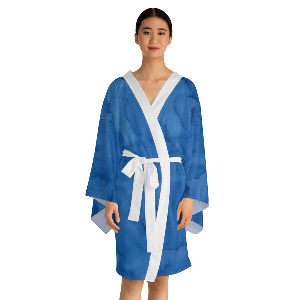 Watercolor - Blue - Long Sleeve Kimono Robe - Chic Loungewear, Spa Outfit, Gift for Her, Inner Peace, Home Comfort