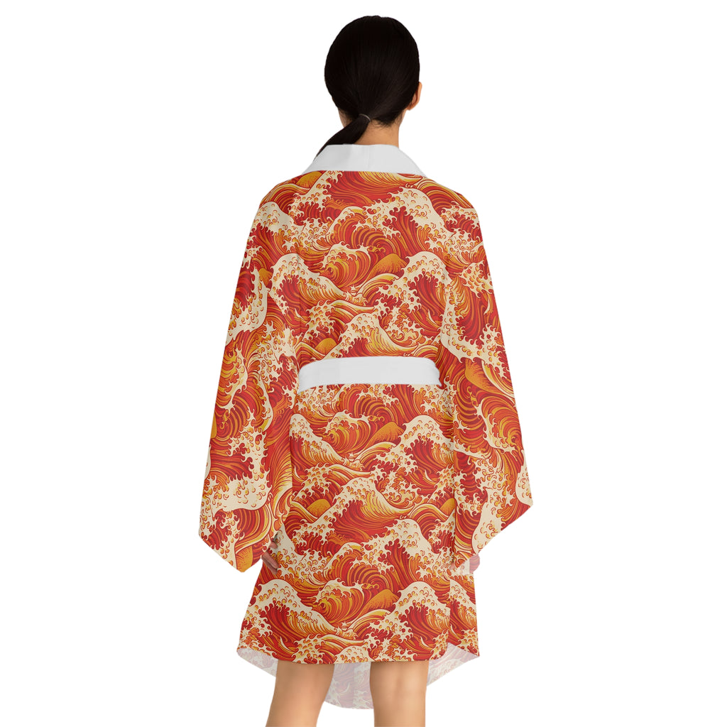 Tempest Tides - Orange - Long Sleeve Kimono Robe - Chic Loungewear, Spa Outfit, Gift for Her, Inner Peace, Home Comfort