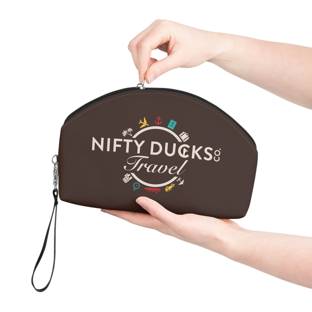 Nifty Ducks Travel Logo - Makeup Bag - Fun & Functional Travel Accessory - Espresso