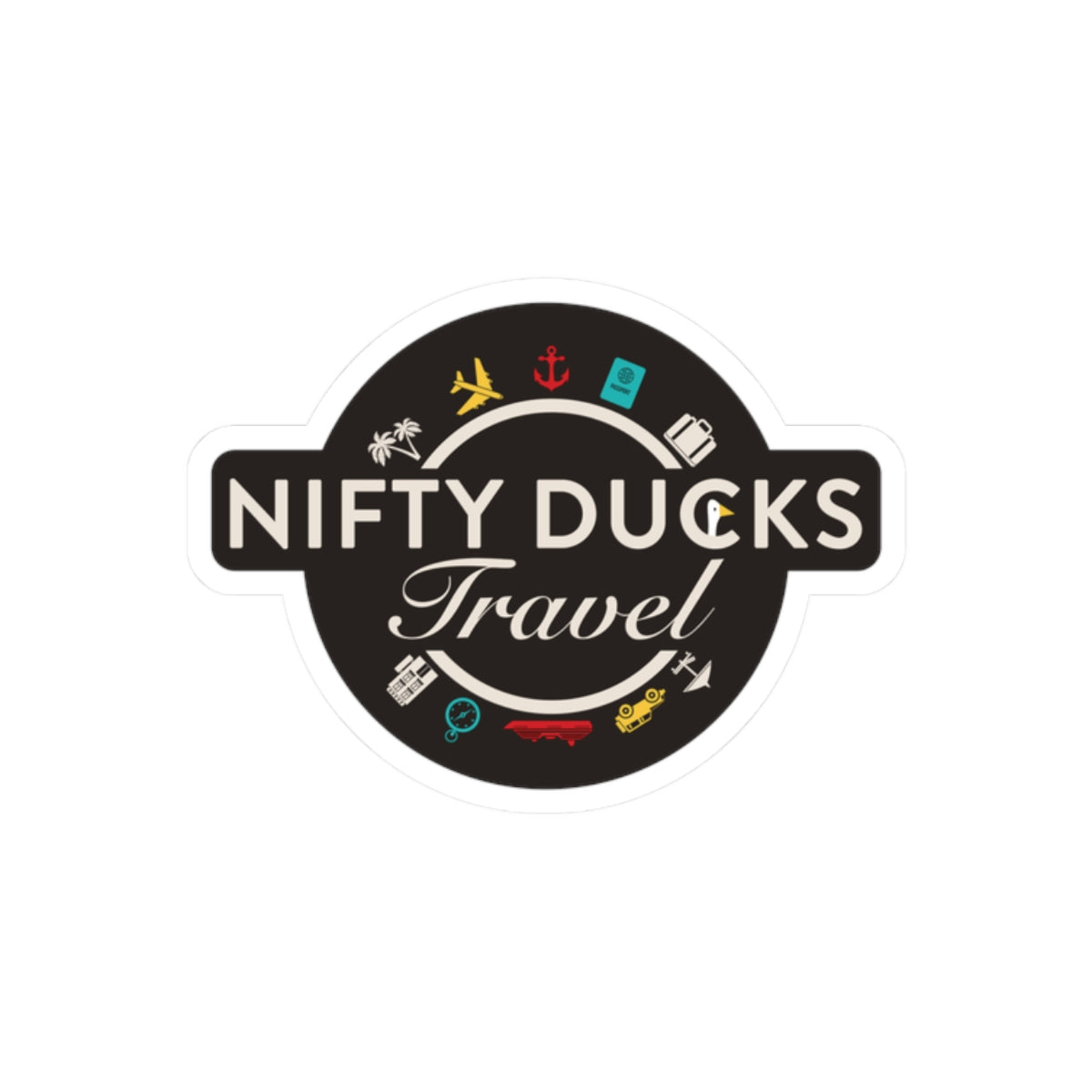Nifty Ducks Travel Kiss-Cut Sticker — Retro Travel Badge Sticker for Laptops, Luggage & Water Bottles