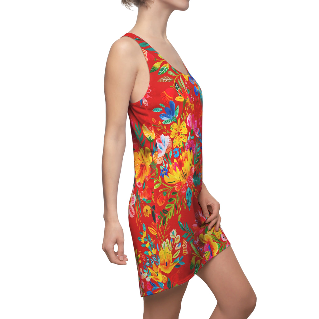 Bright Bold Watercolor Flowers -  Racerback Dress for Summer Fun, Beach Wear, Vacation Style, Party Outfit, Ladies Sundress