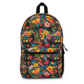 Bright Watercolor Flowers Backpack - Travel Bag with Black Duck Design - Black