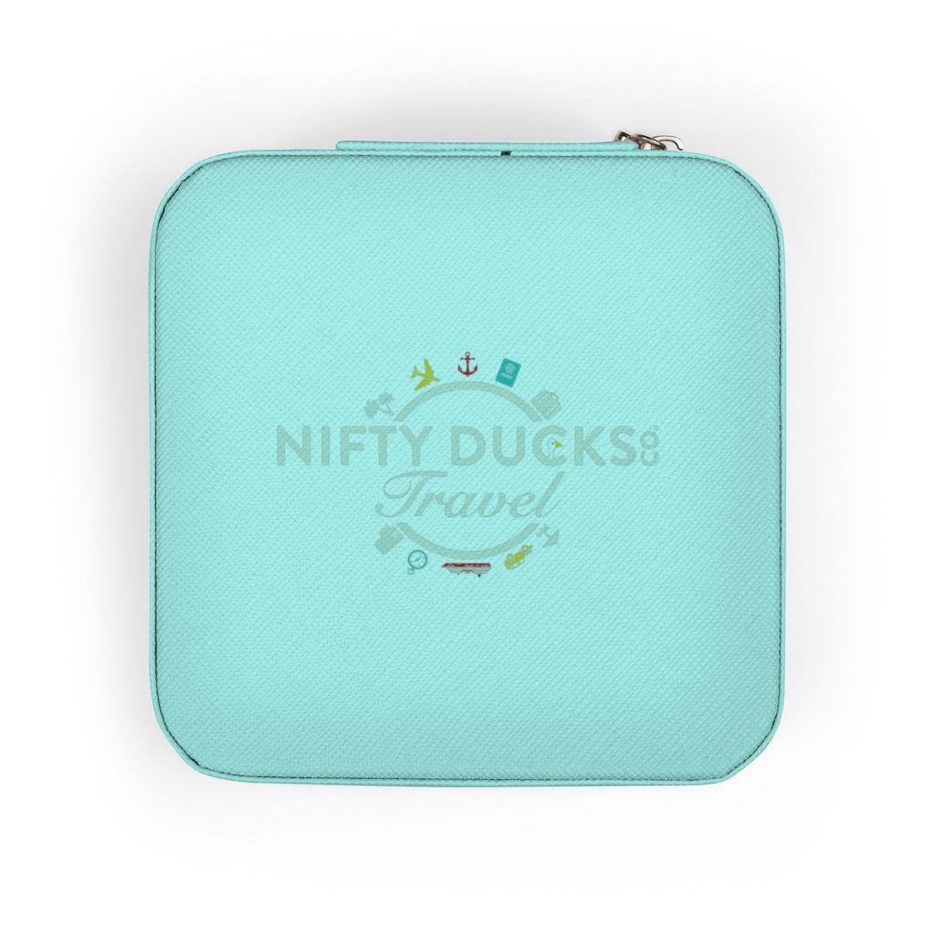 Nifty Ducks Co. Travel Logo - Compact Jewelry Travel Case – Pink Travel Organizer with Ring Rolls & Compartments