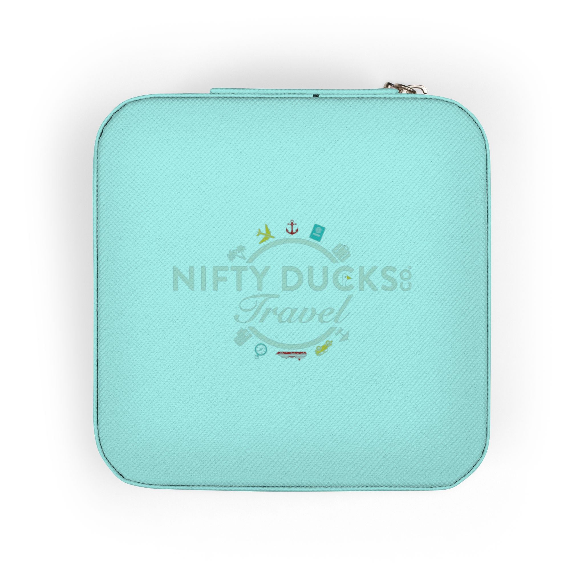 Nifty Ducks Co. Travel Logo - Compact Jewelry Travel Case – Pink Travel Organizer with Ring Rolls & Compartments