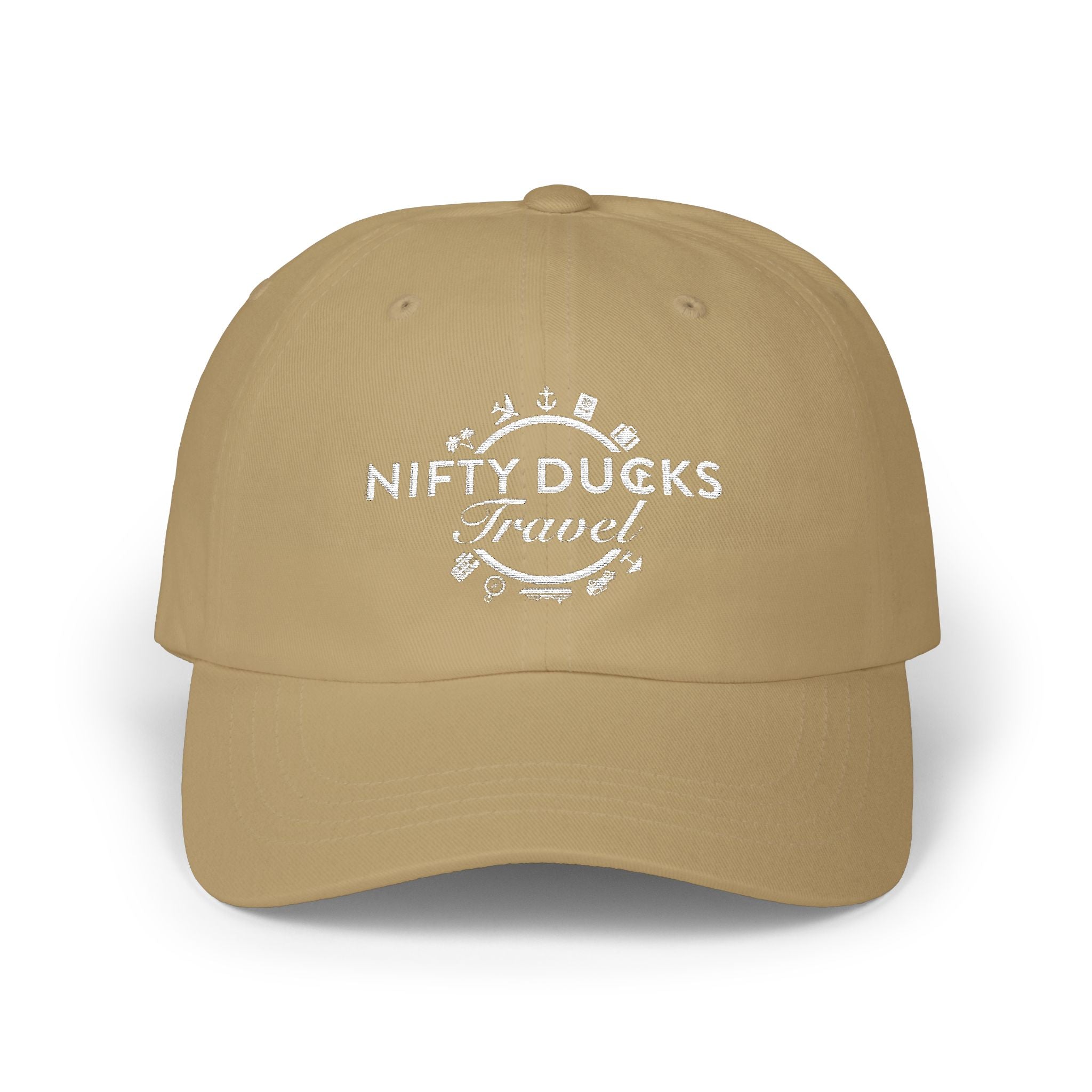 Nifty Ducks Travel Logo Classic Dad Cap - White Logo - Perfect for Adventurers