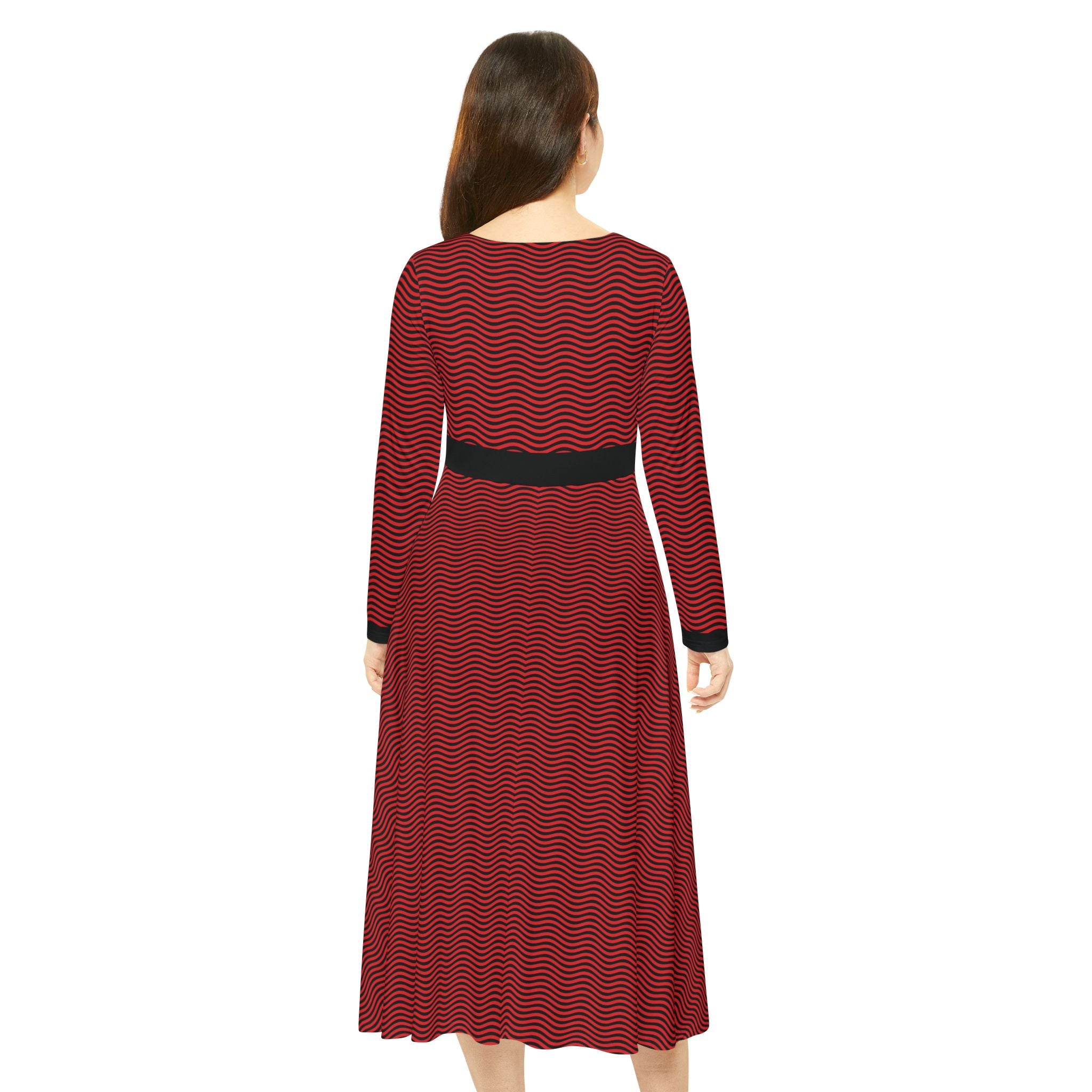 Elegant Women's Long Sleeve Dance Dress - Scarlet Waves - Black