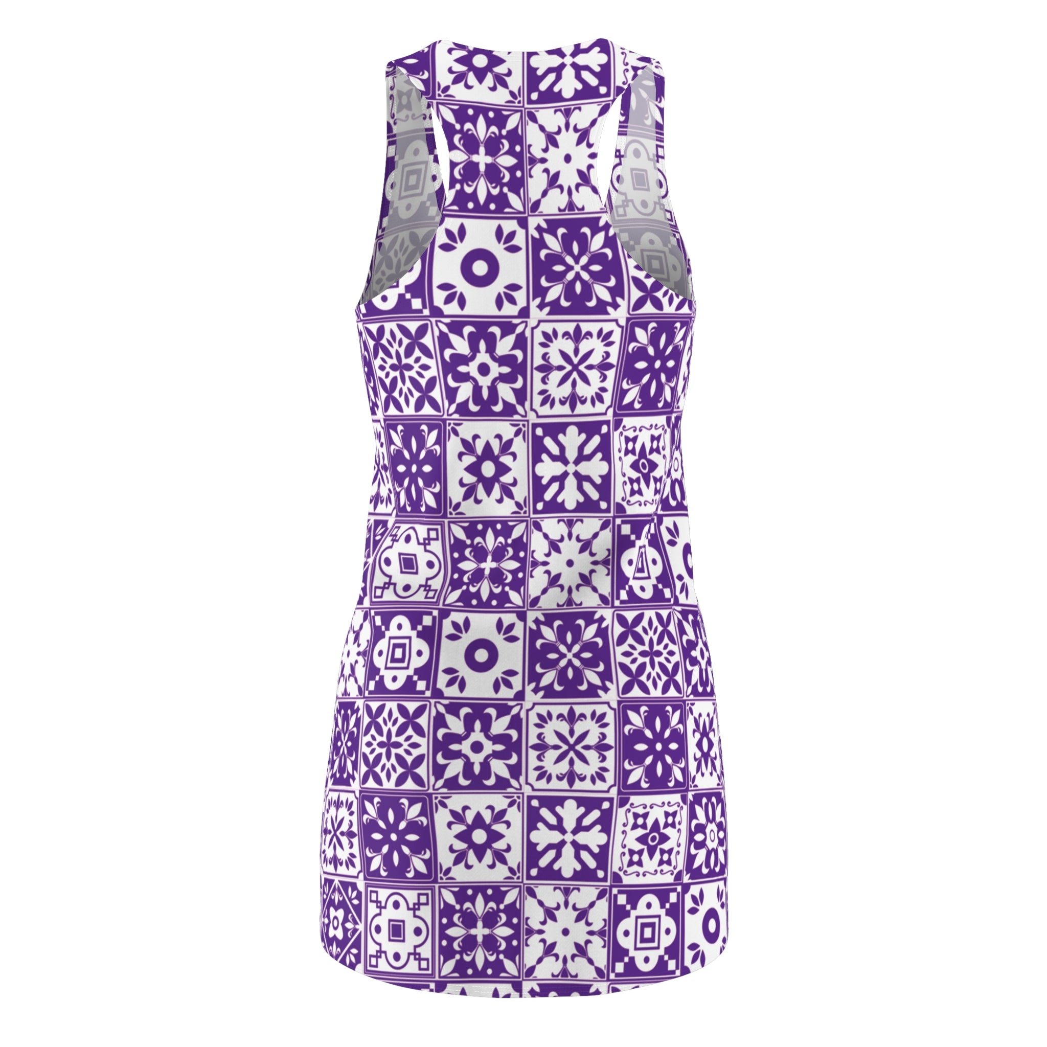 Mediterraneo Mosaic - Purple - Big Print -  Racerback Dress for Summer Fun, Beach Wear, Vacation Style, Party Outfit, Ladies Sundress