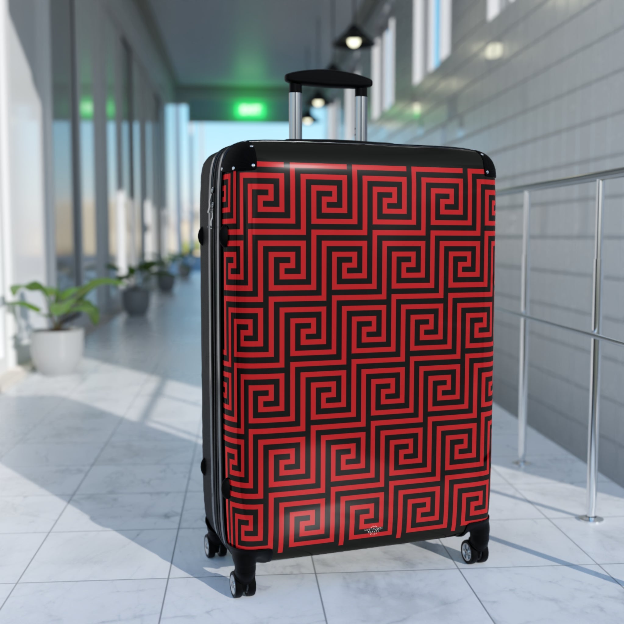 Greek Key - Red - Black - Suitcase - Stylish Luggage for Adventurers