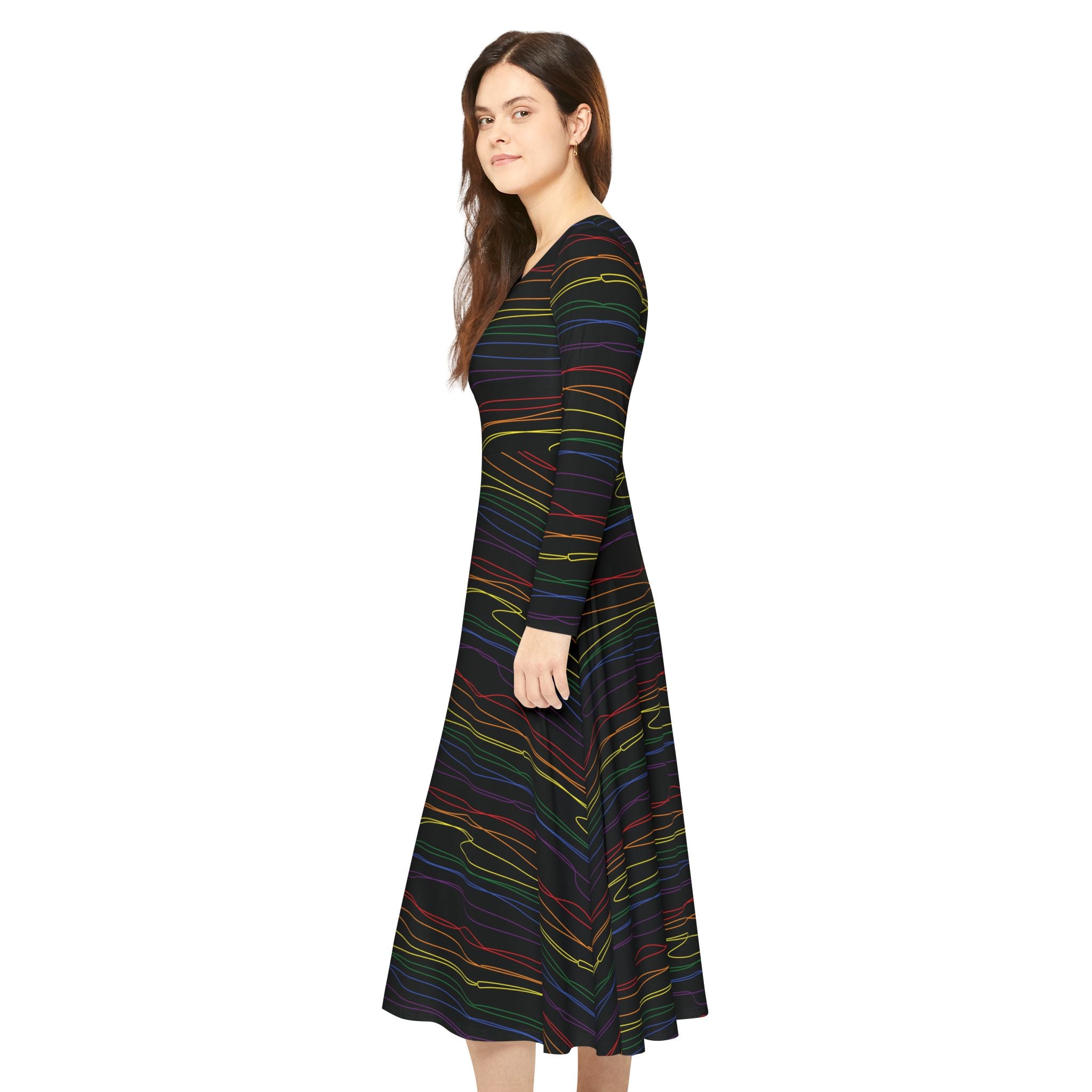Elegant Women's Long Sleeve Dance Dress - Chromawave - Black -