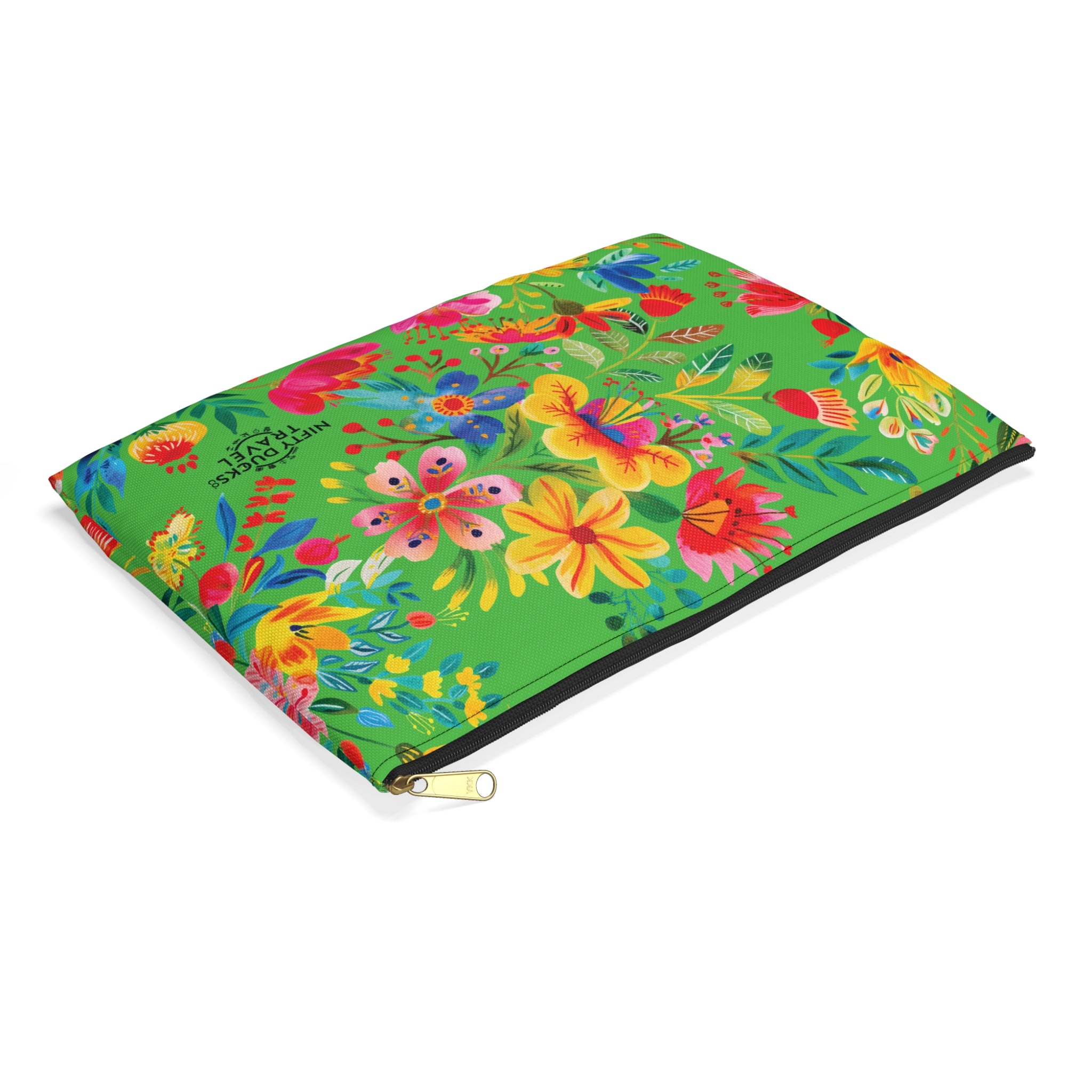 Bright Watercolor Flowers Accessory Pouch - Perfect for Adventurers & Travelers - Lime Green